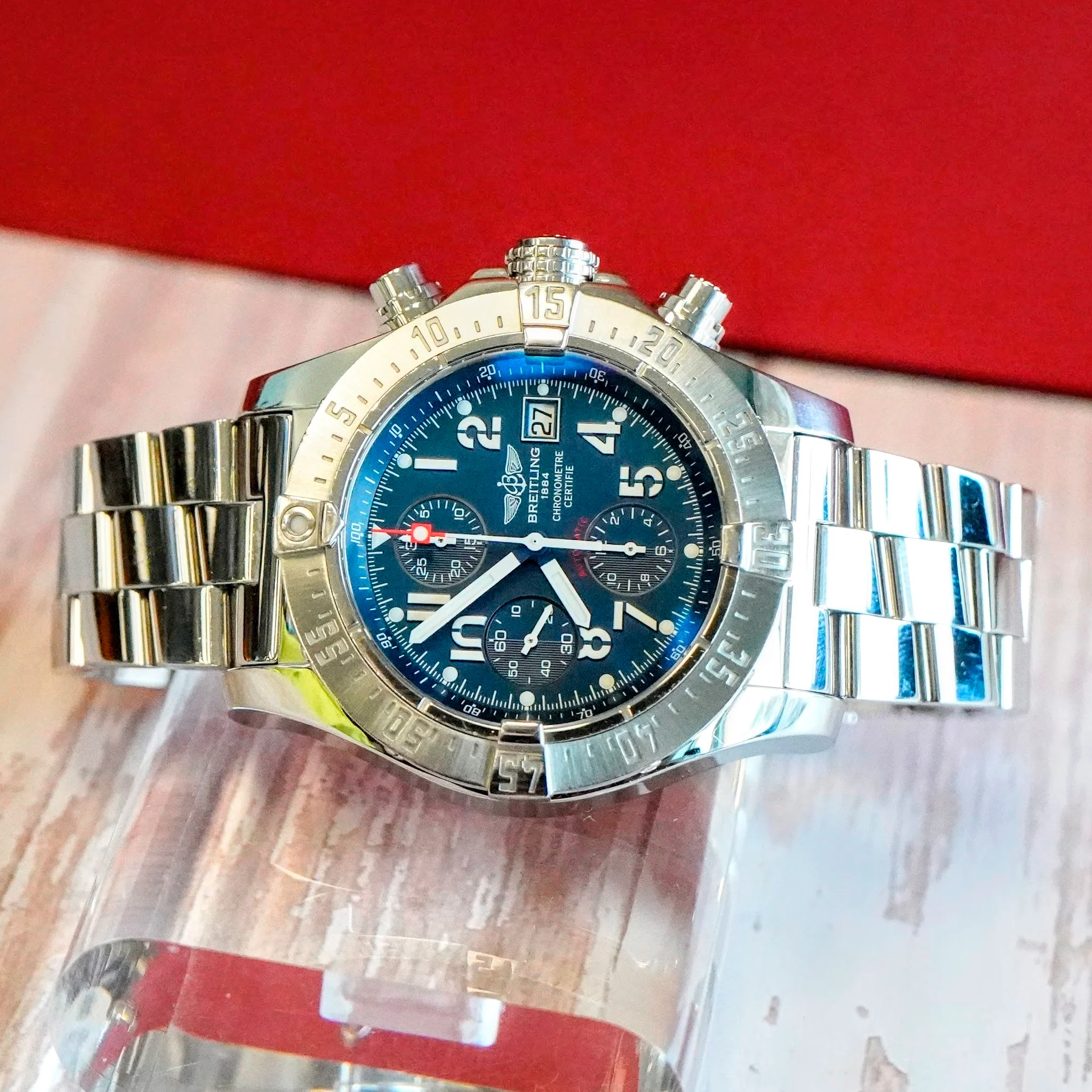 Breitling Avenger Skyland "Blue Thunder" Automatic Watch A13380 Chronograph Date 45mm ALL S.S. - Image 6