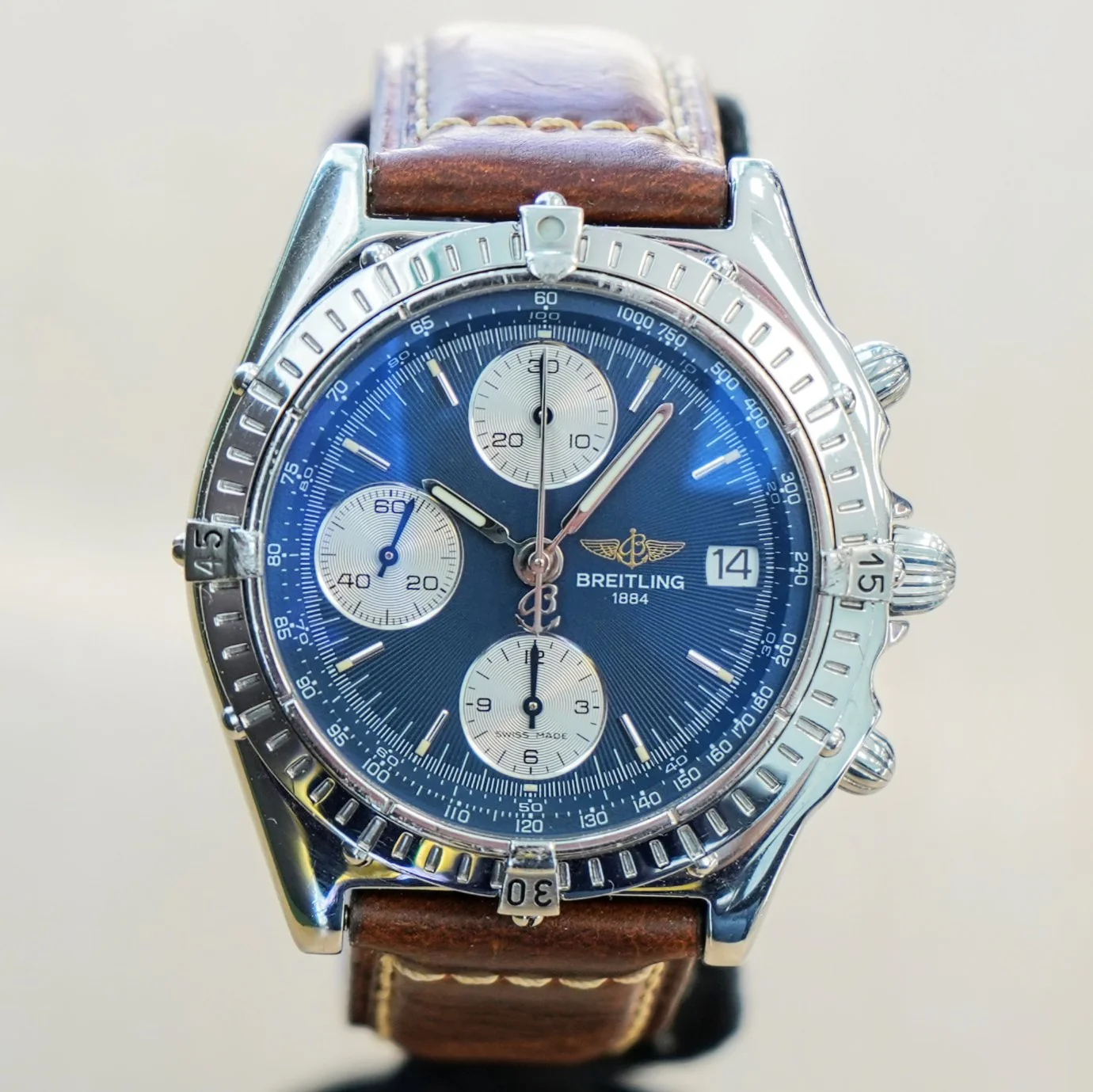 BREITLING Chronomat A13048 Automatic Chronograph Pilot’s Watch 40mm Blue Dial - Mesh Band - Image 5