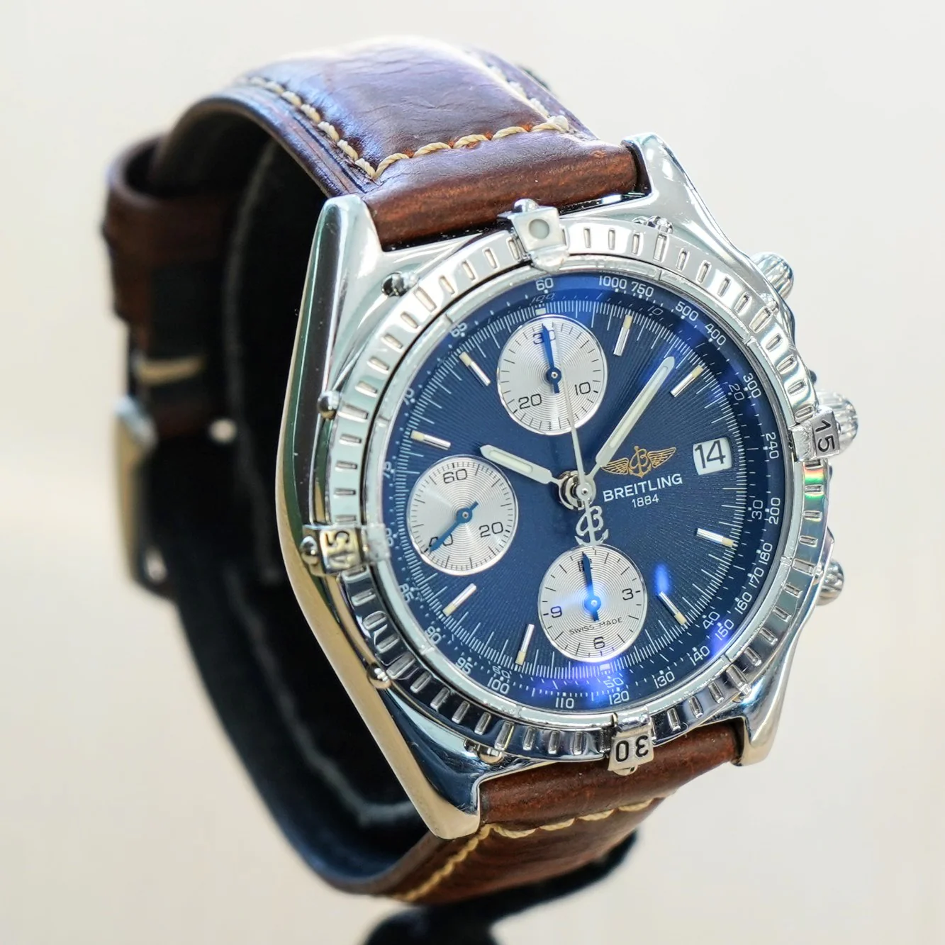 BREITLING Chronomat A13048 Automatic Chronograph Pilot’s Watch 40mm Blue Dial - Mesh Band - Image 6