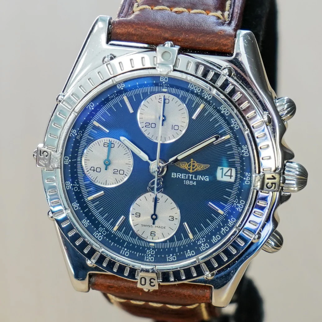 BREITLING Chronomat A13048 Automatic Chronograph Pilot’s Watch 40mm Blue Dial - Mesh Band - Image 9