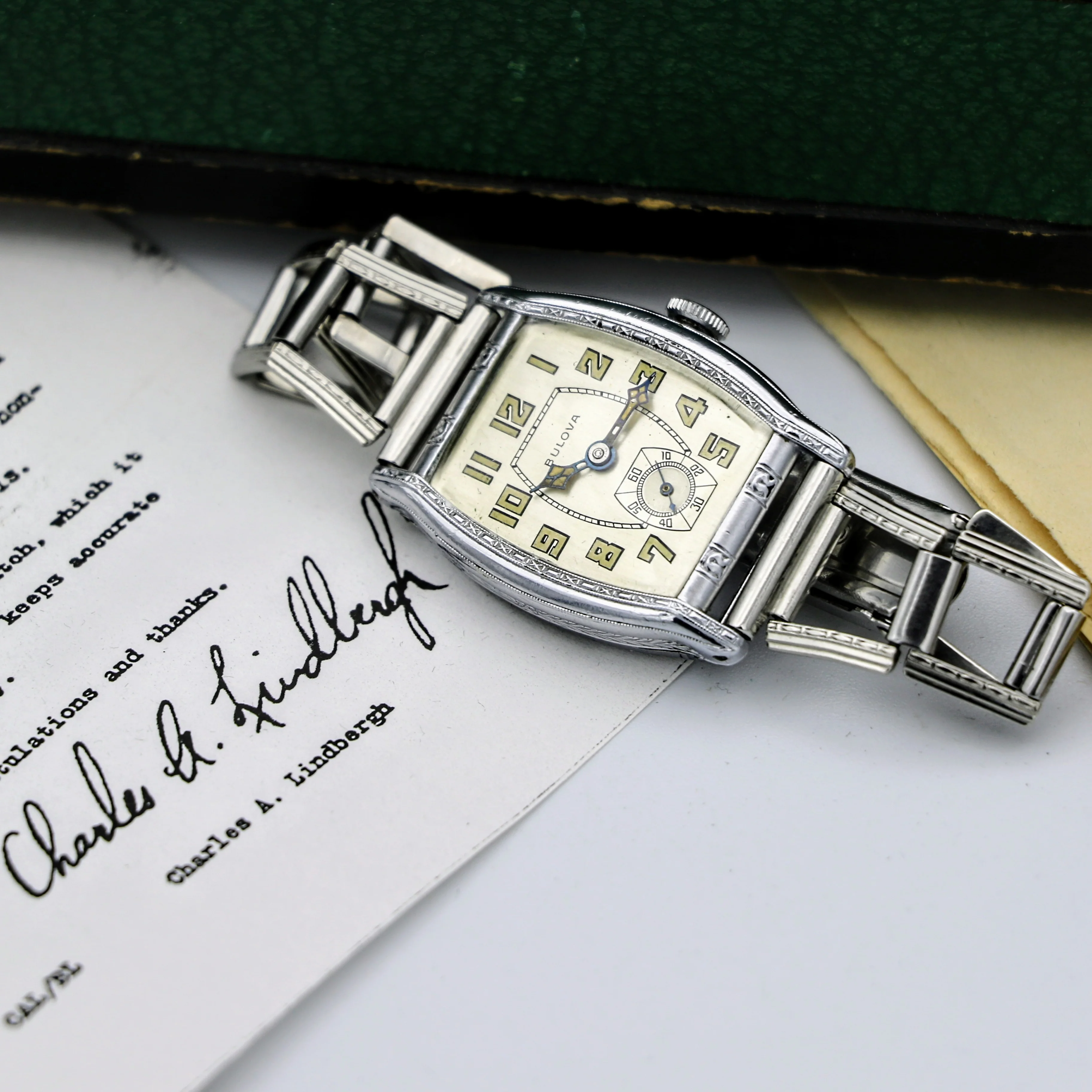 BULOVA 1930 Lone Eagle Watch “In Honor of Col. Charles A. Lindbergh” Wristwatch Original BOX! - Image 12