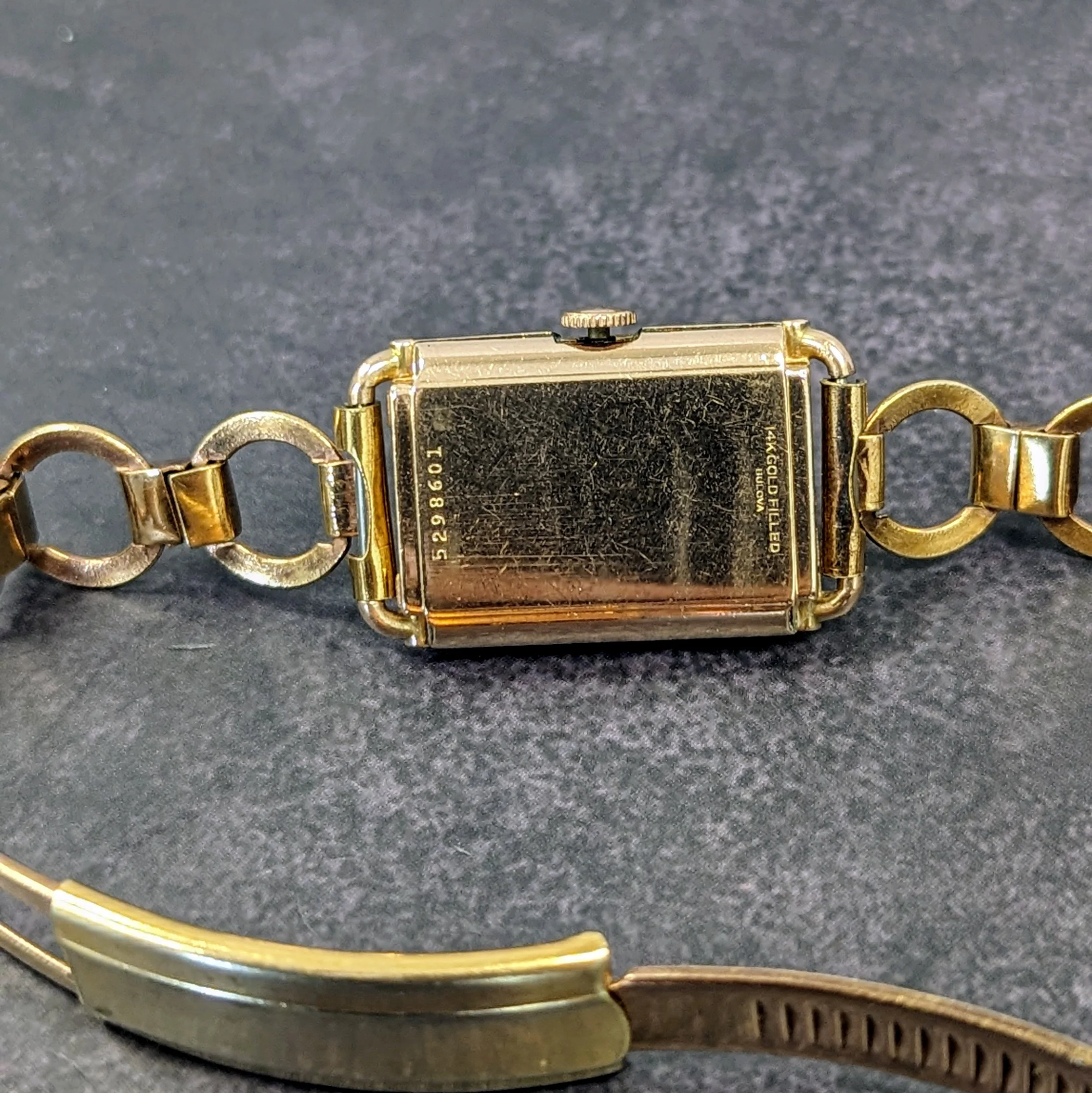 1945 BULOVA Watch 14K Rose Gold Tank Case & Bracelet - Diamond & Ruby Dial - Image 15