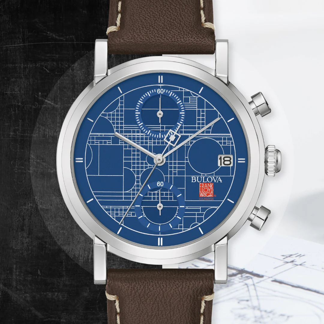 BULOVA Blueprint Chronograph Watch Frank Lloyd Wright Collection Coonley Playhouse Wristwatch Model 96B367 - Image 2