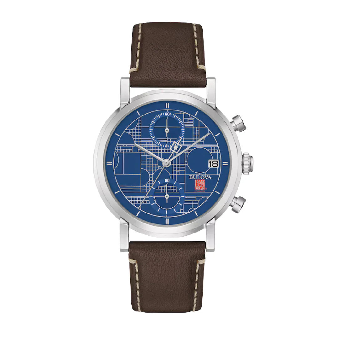 BULOVA Blueprint Chronograph Watch Frank Lloyd Wright Collection Coonley Playhouse Wristwatch Model 96B367 - Image 3