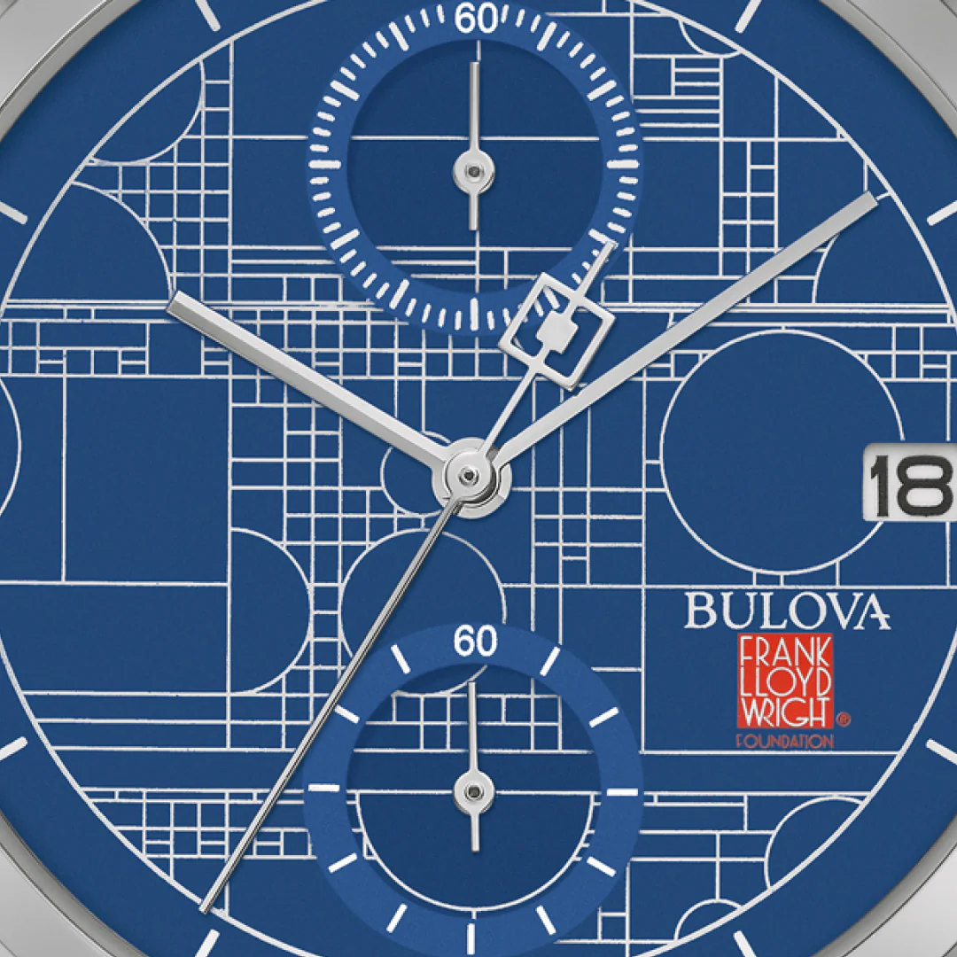 BULOVA Blueprint Chronograph Watch Frank Lloyd Wright Collection Coonley Playhouse Wristwatch Model 96B367 - Image 4