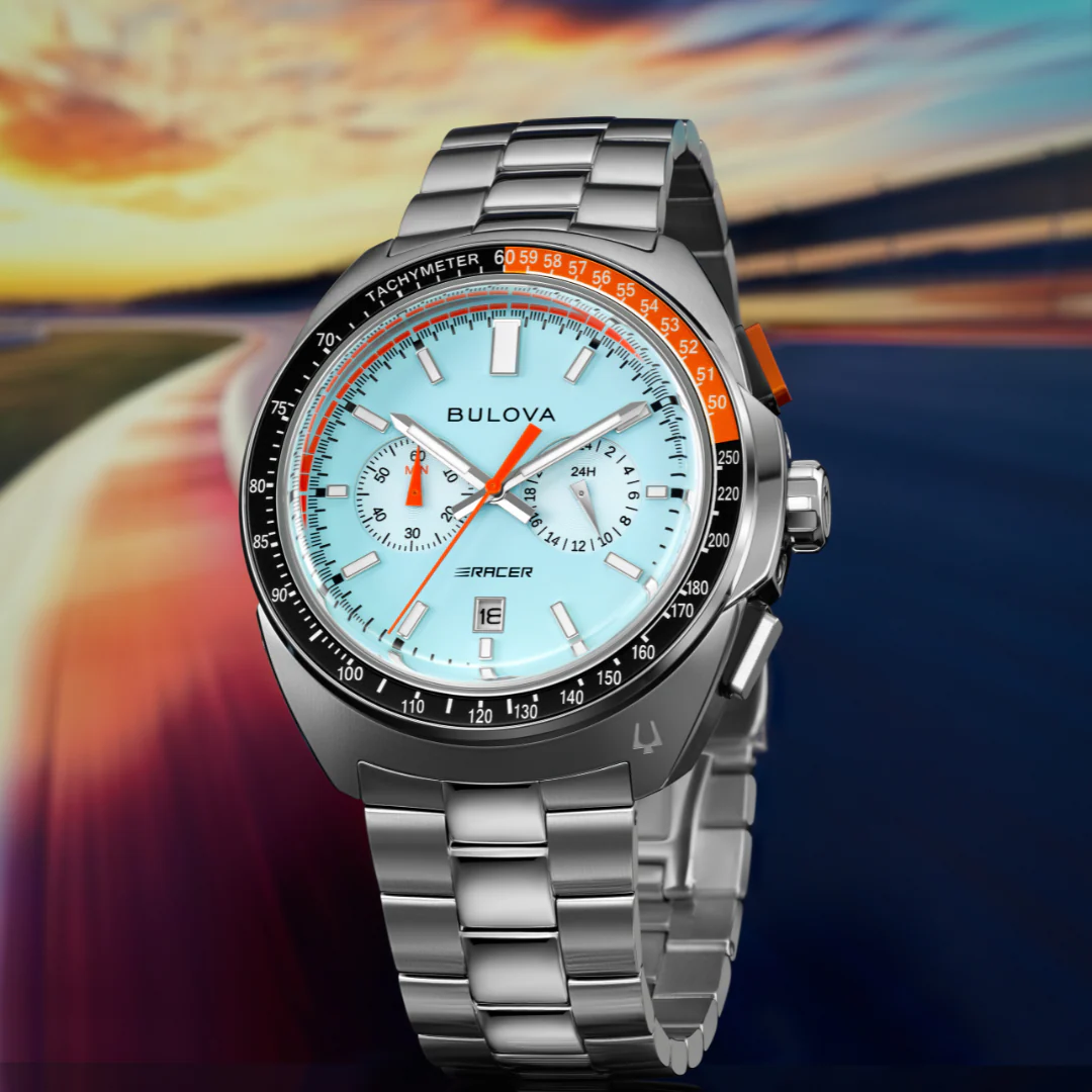 BULOVA Racer Chronograph Watch Light Blue Dial ALL S.S. Wristwatch Model 98B432 - Image 4