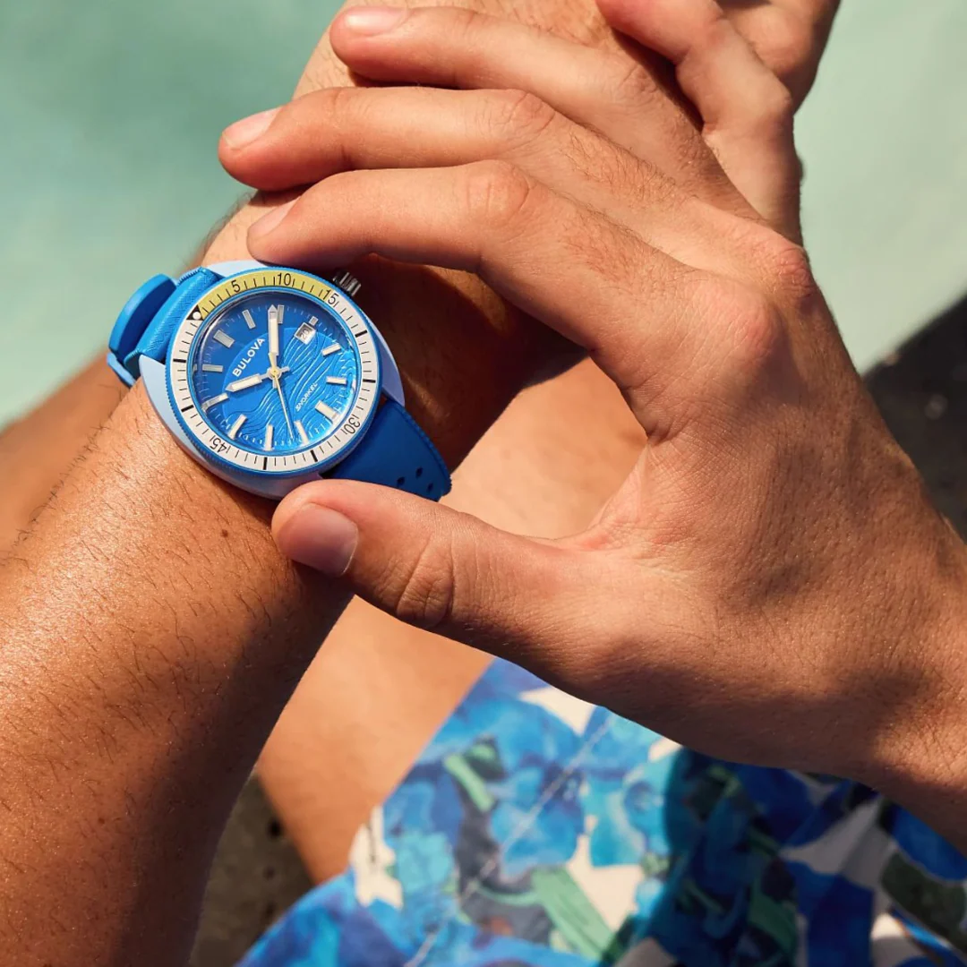 BULOVA Snorkel Blue Tang Fish Watch 98B445 41mm Ceramic Case Wristwatch - Image 8