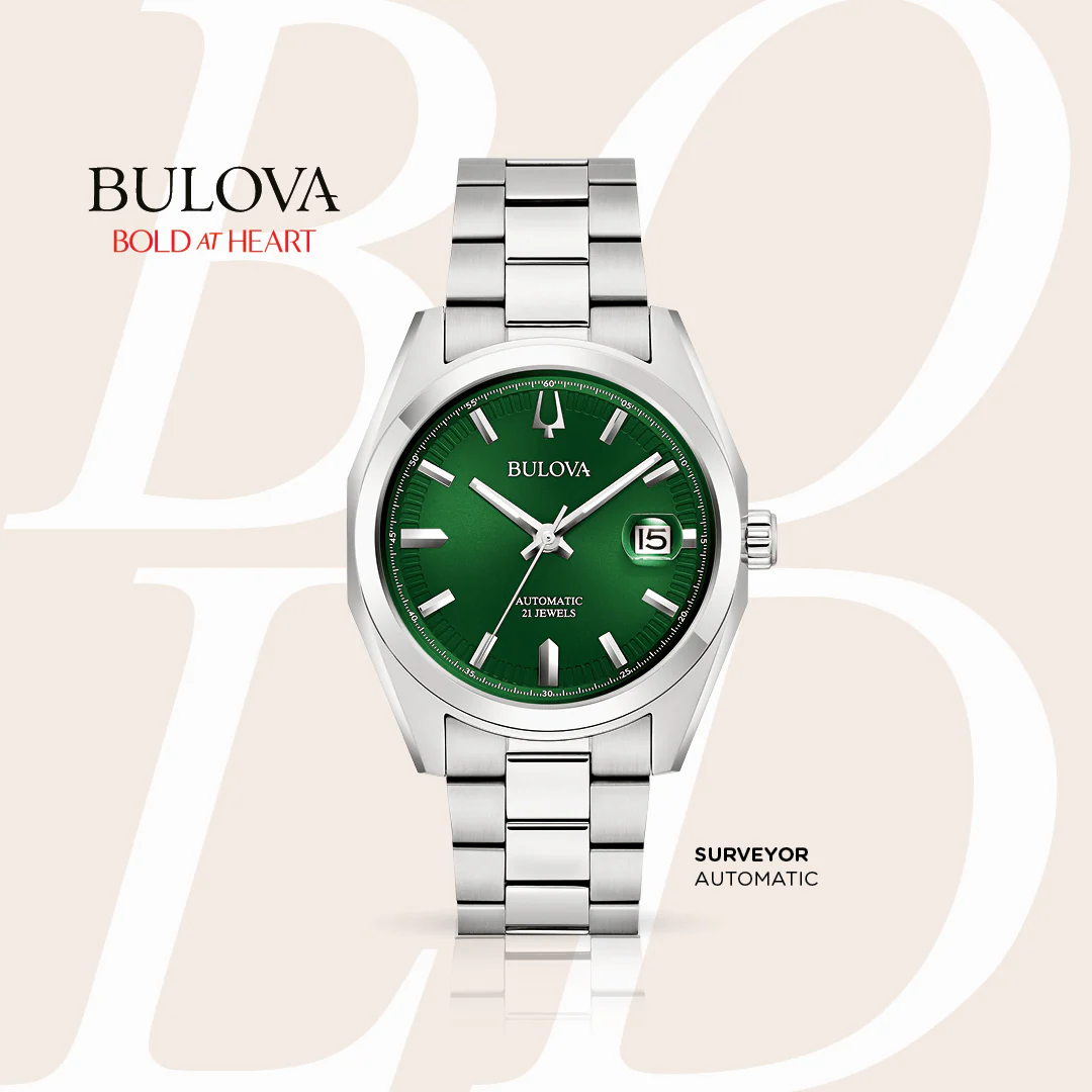 Bulova Surveyor Automatic Watch 96B429 21 Jewels Green Dial ALL S.S.
