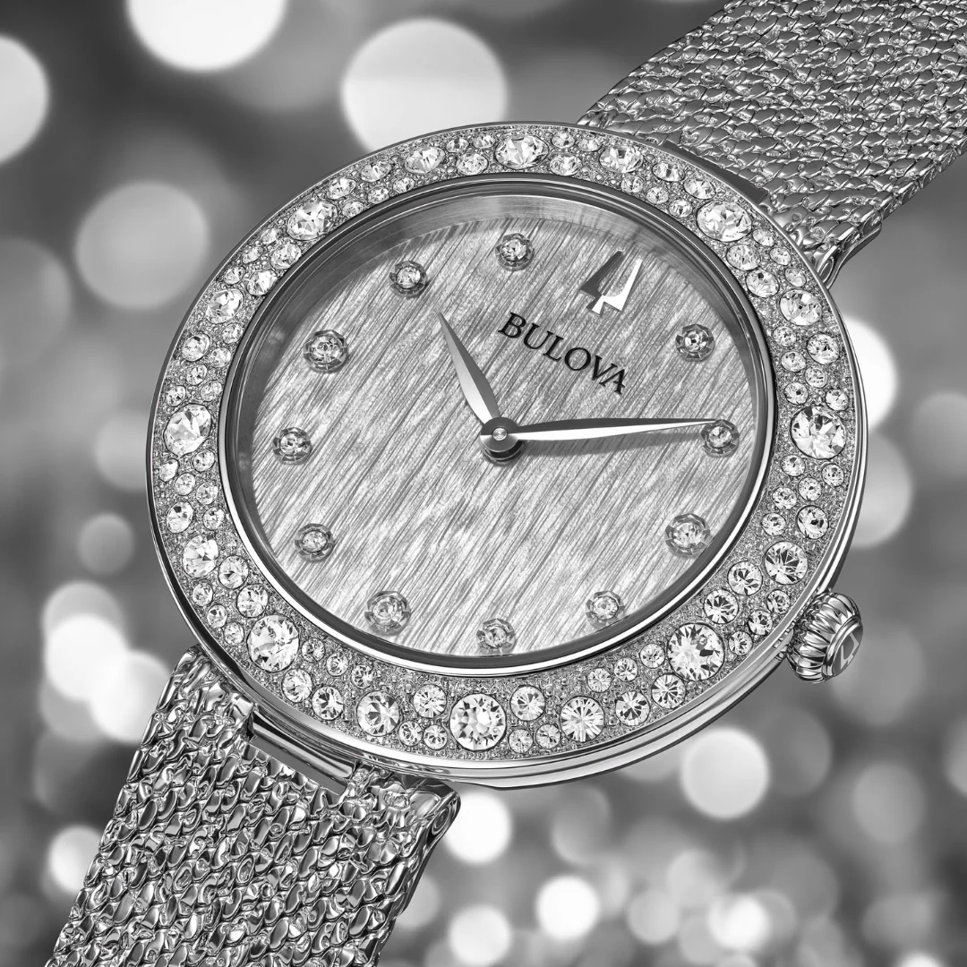 BULOVA Women’s Champagne Crystal Watch ALL S.S. Wristwatch Model 96L329 - Image 2