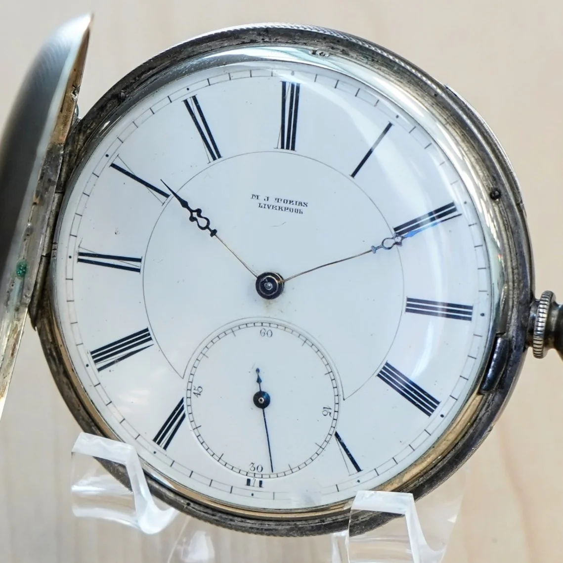 Circa 1860s M. J. TOBIAS Liverpool Pocket Watch Silver Hunter Case Key Wind Key Set England Made - Image 3