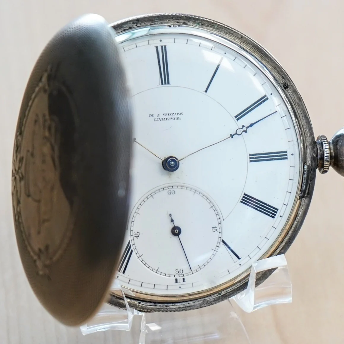 Circa 1860s M. J. TOBIAS Liverpool Pocket Watch Silver Hunter Case Key Wind Key Set England Made - Image 5