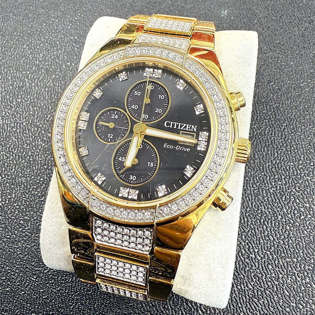 CITIZEN Eco-Dive Crystal Collection Watch CA0752-58L Date Indicator Black Dial ALL Gold S.S. - All Original Box & Papers