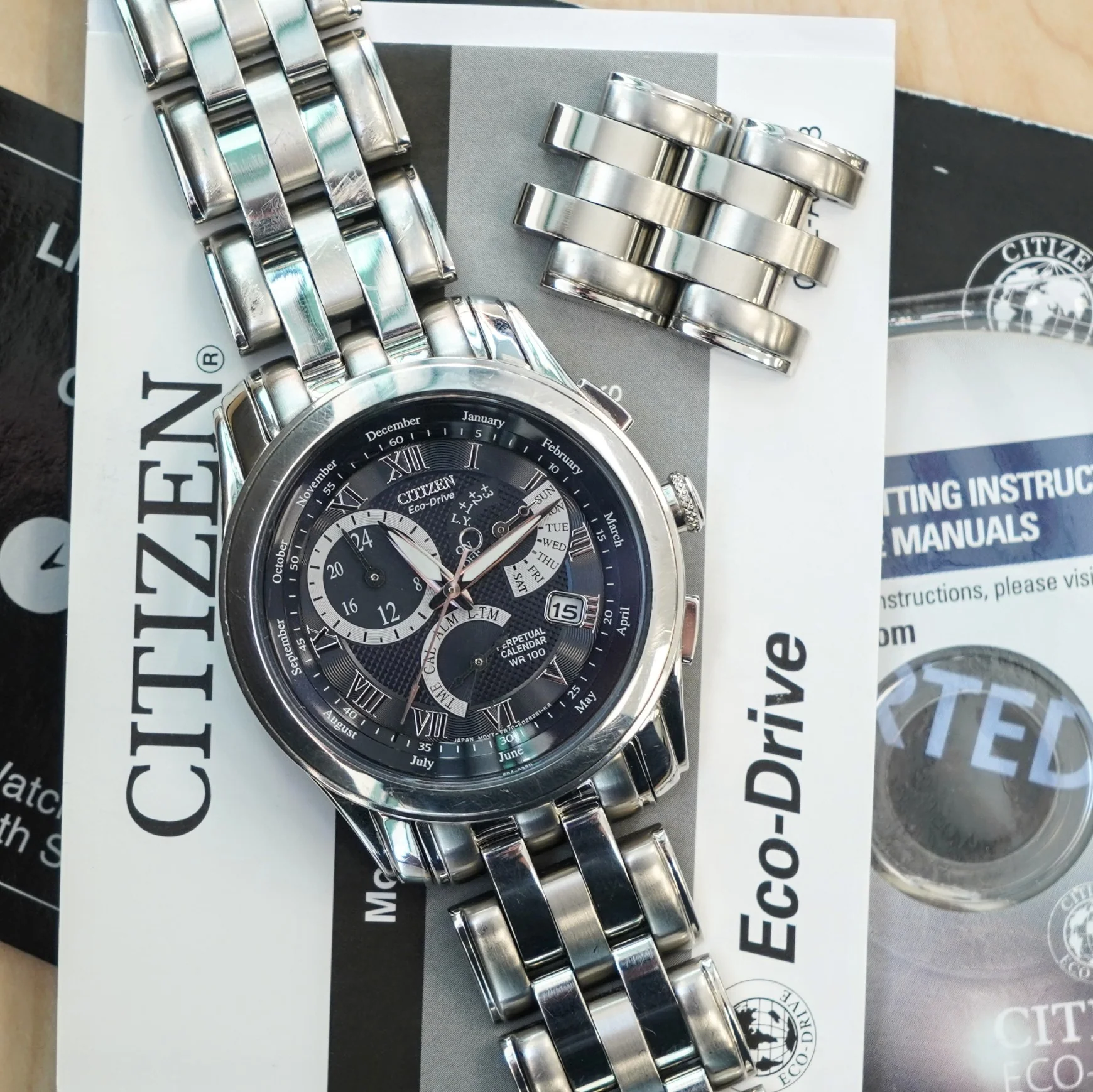 CITIZEN Eco-Drive Chandler Watch BL8004-53E Perpetual Calendar Wristwatch ALL S.S. - Boxes! - Image 12