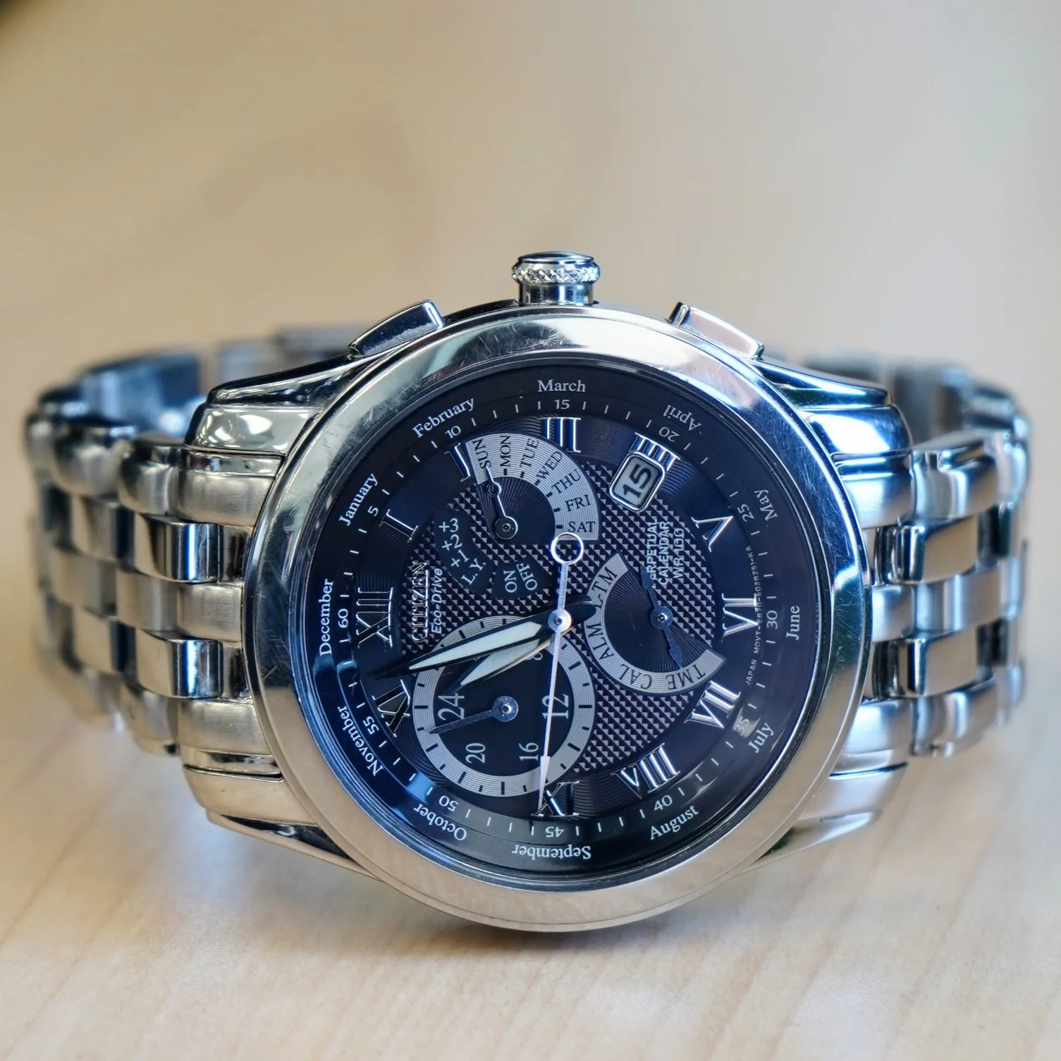 CITIZEN Eco-Drive Chandler Watch BL8004-53E Perpetual Calendar Wristwatch ALL S.S. - Boxes! - Image 6