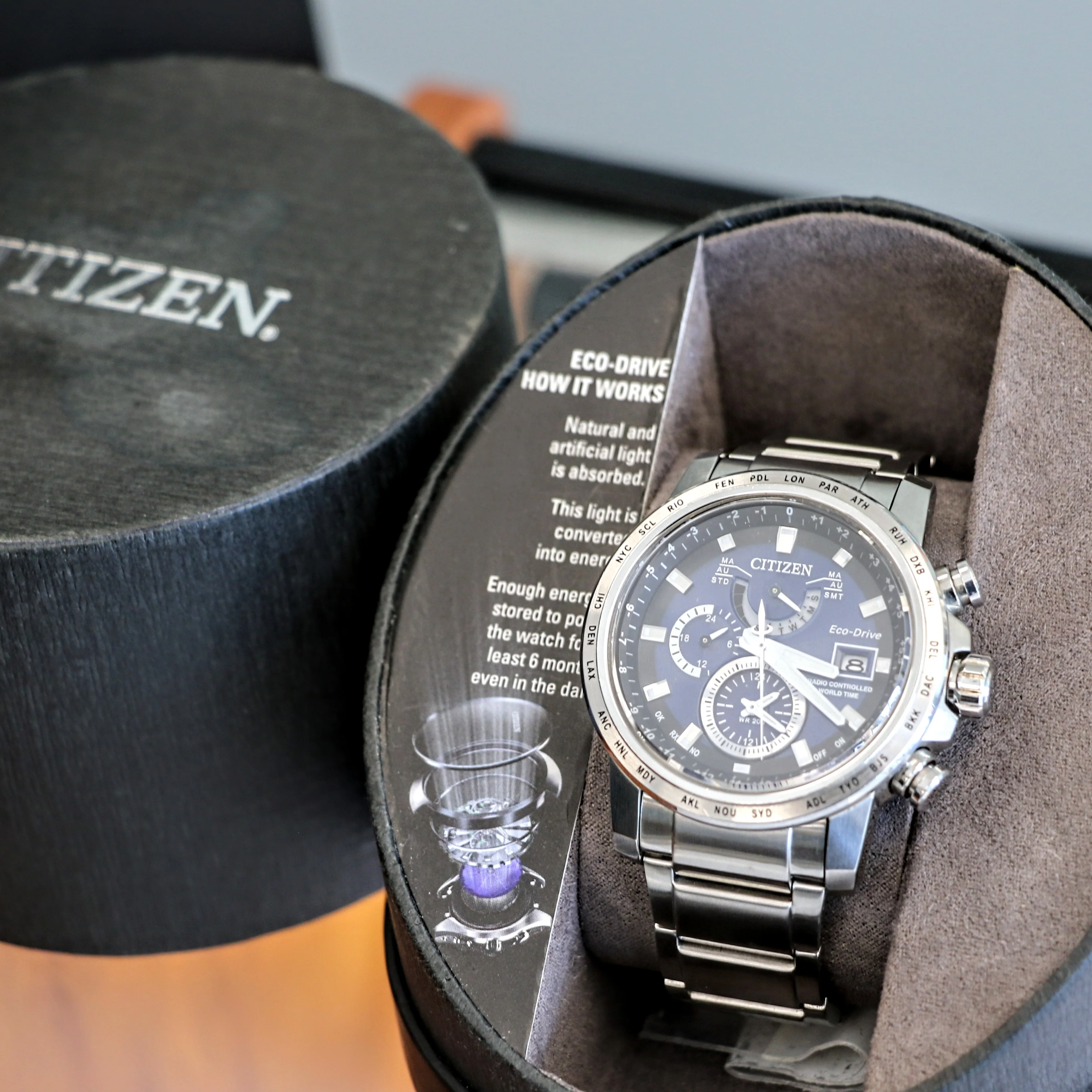 CITIZEN World Time A-T Watch Ref. AT9070-51L Eco-Drive Date Indicator Radio Controlled Wristwatch Box & Extra Links! - Image 9