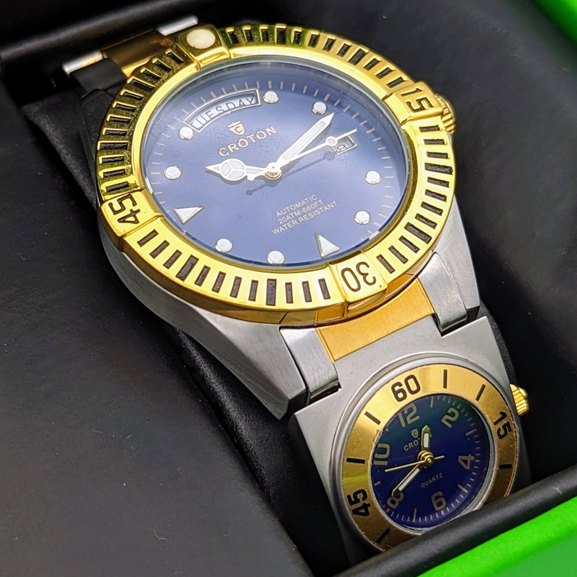CROTON Wristwatch Two Time Zone Automatic and Quartz with Day Date Watch - Image 4