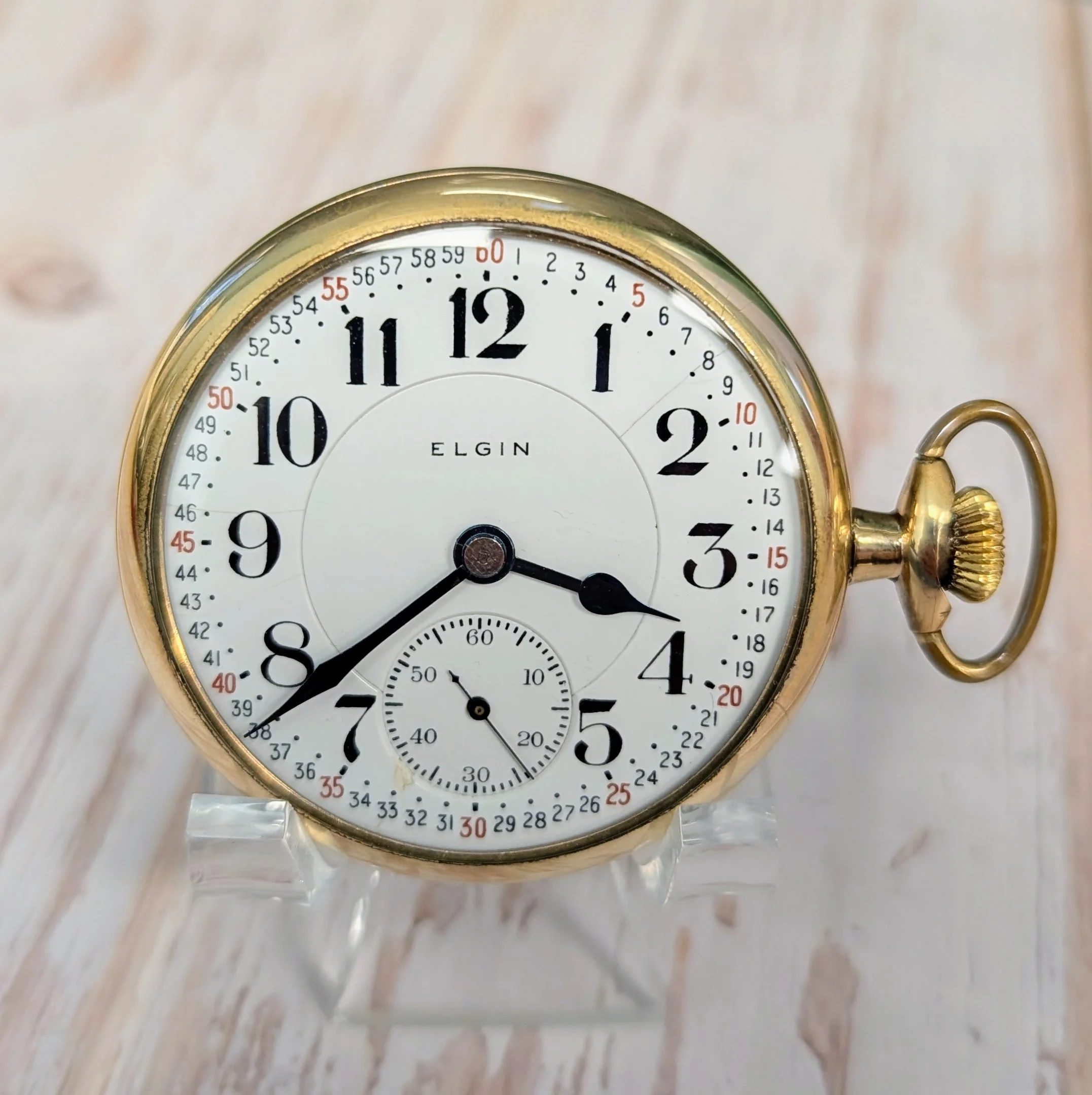 1912 Elgin B.W. Raymond Pocket Watch Grade 371 Openface 16s 19J Display Back - Image 5