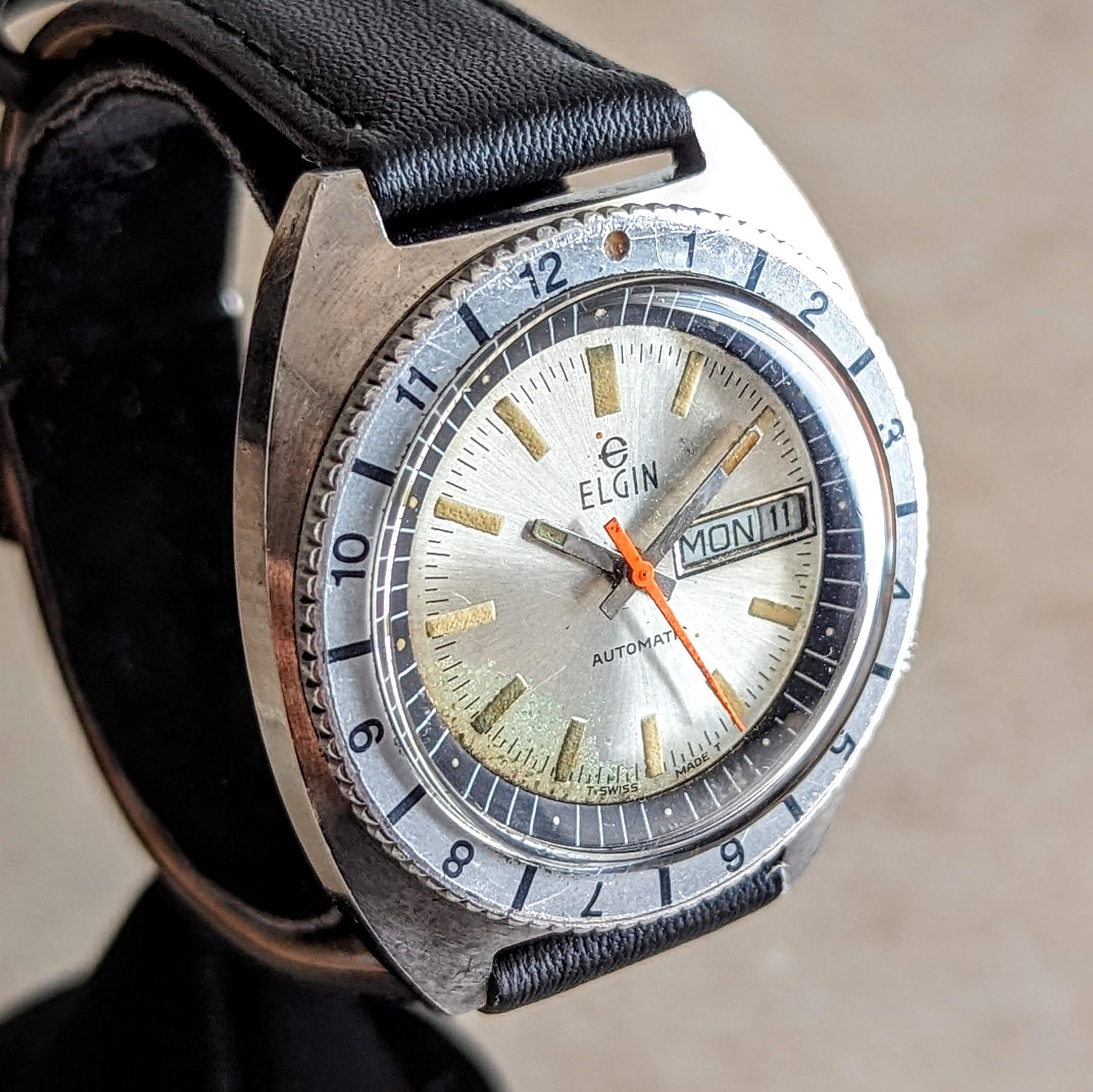 ELGIN Diver Automatic Wristwatch Day/Date Ref. WH103 Cal. FHF 909 Swiss Made Watch - Image 6