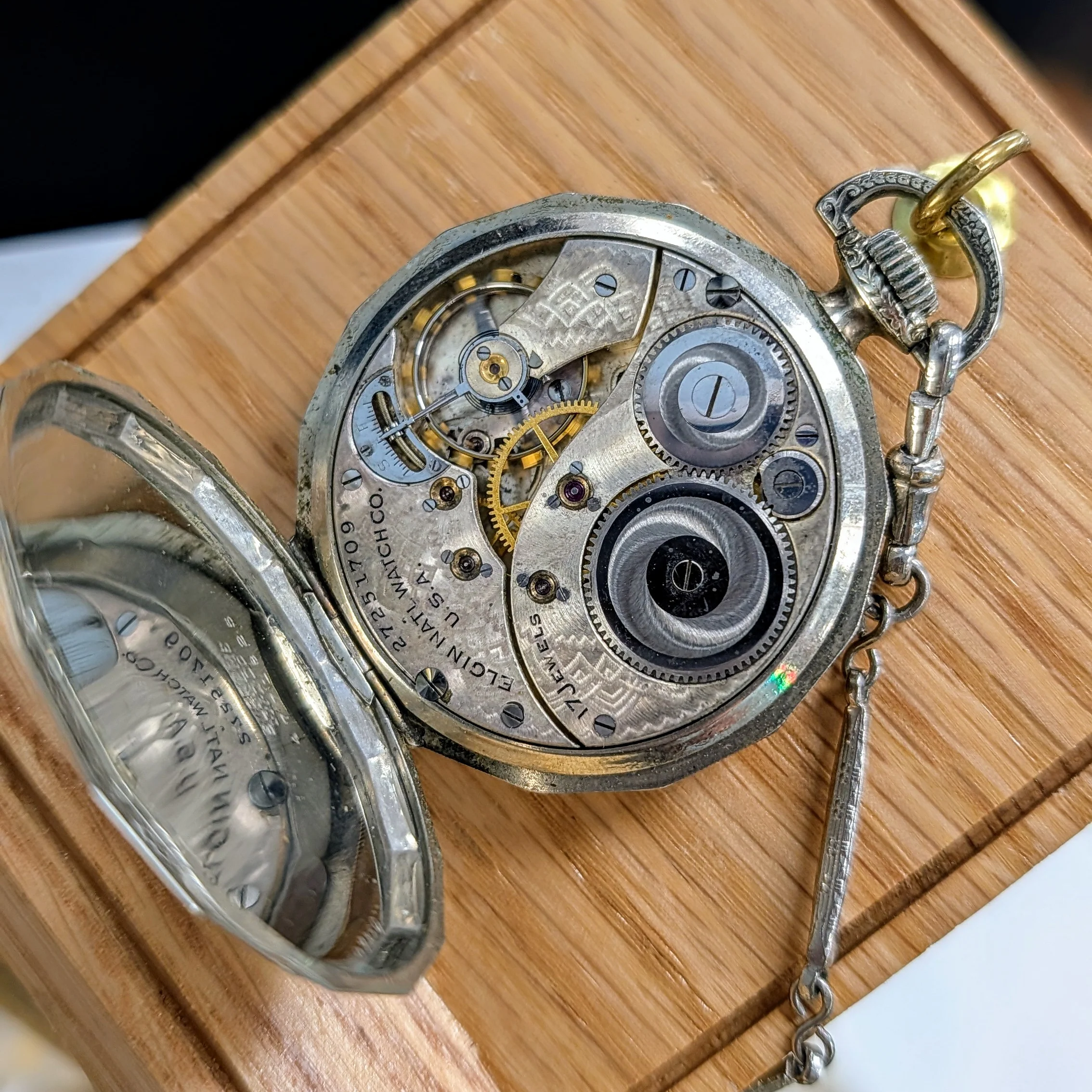1925 Elgin Dress Pocket Watch – Grade 345 12s 17 Jewels Dodecagonal Case W/Chain - Image 10