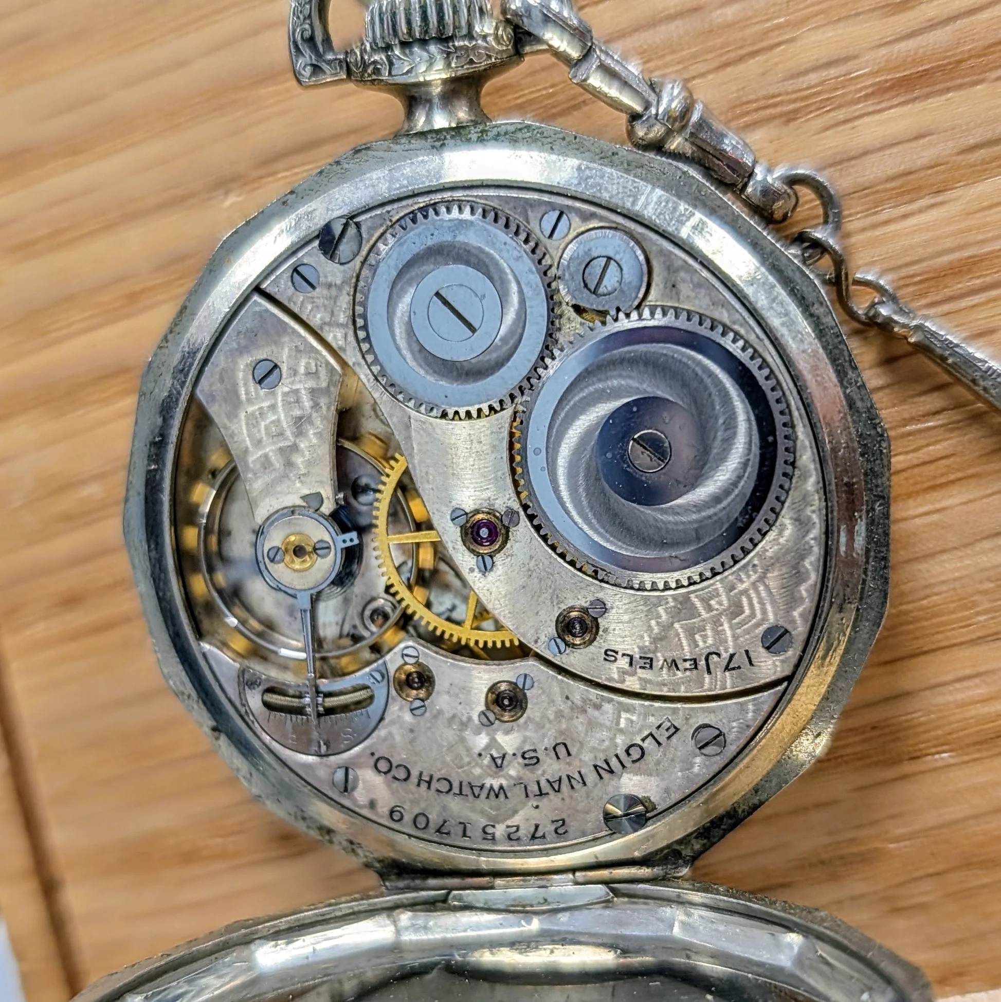 1925 Elgin Dress Pocket Watch – Grade 345 12s 17 Jewels Dodecagonal Case W/Chain - Image 11