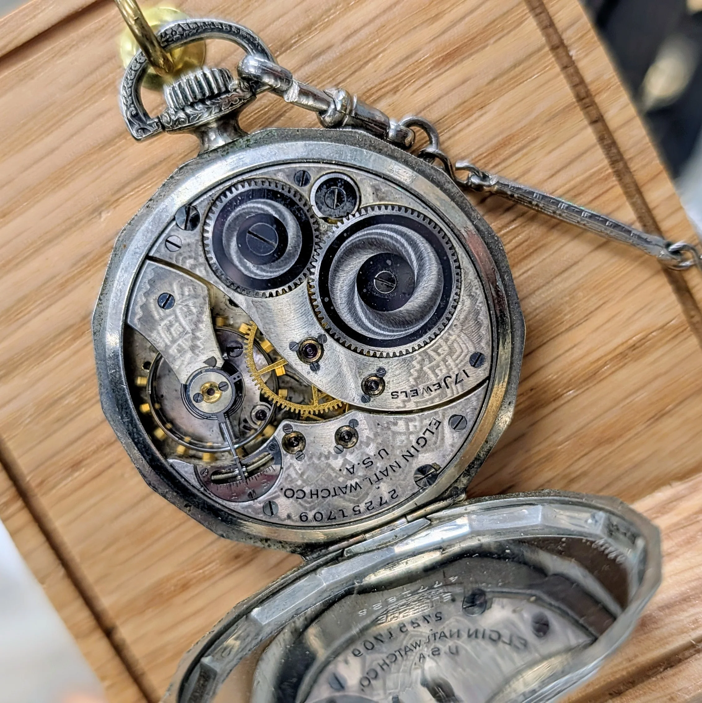 1925 Elgin Dress Pocket Watch – Grade 345 12s 17 Jewels Dodecagonal Case W/Chain - Image 13