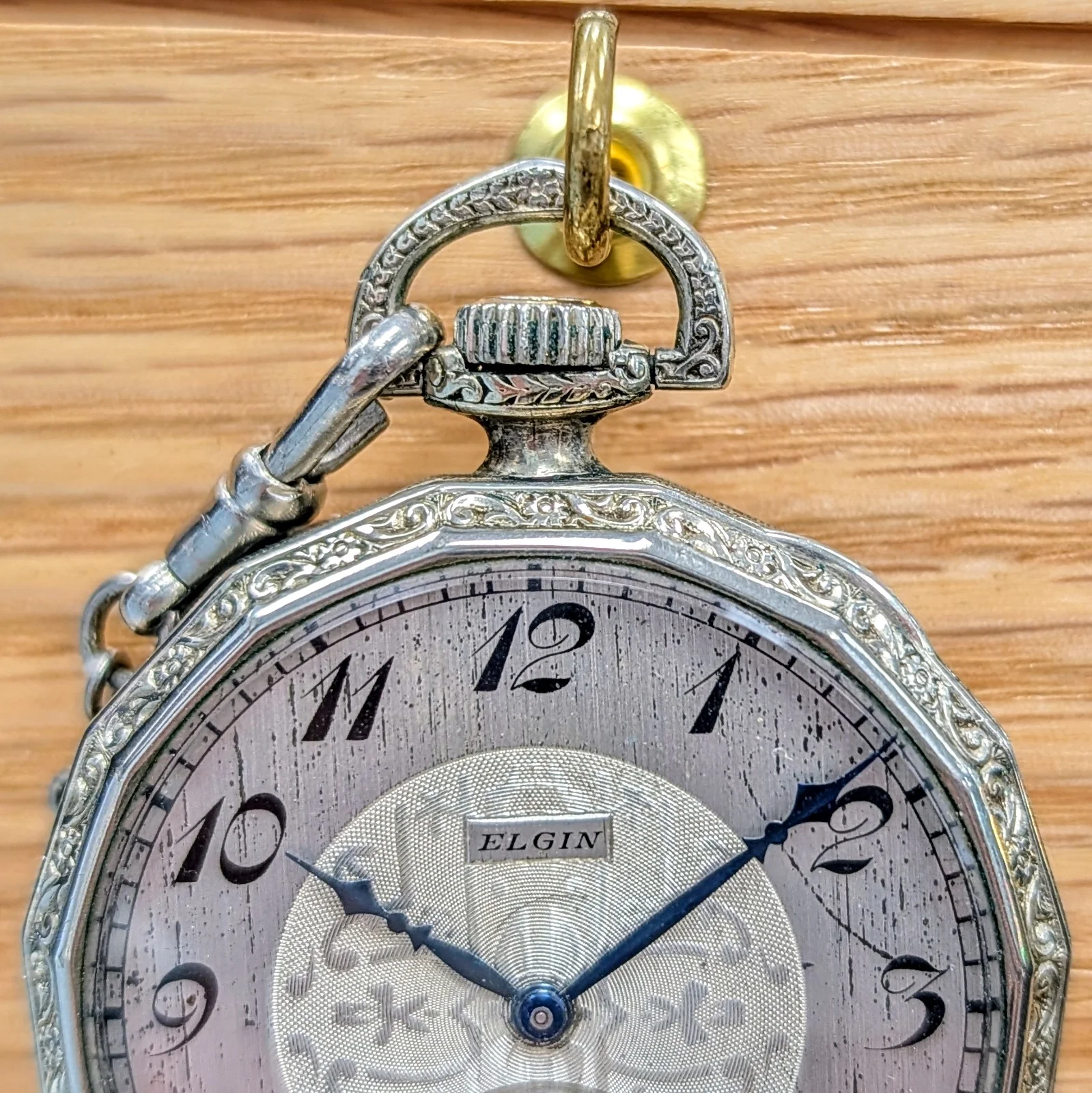 1925 Elgin Dress Pocket Watch – Grade 345 12s 17 Jewels Dodecagonal Case W/Chain - Image 7