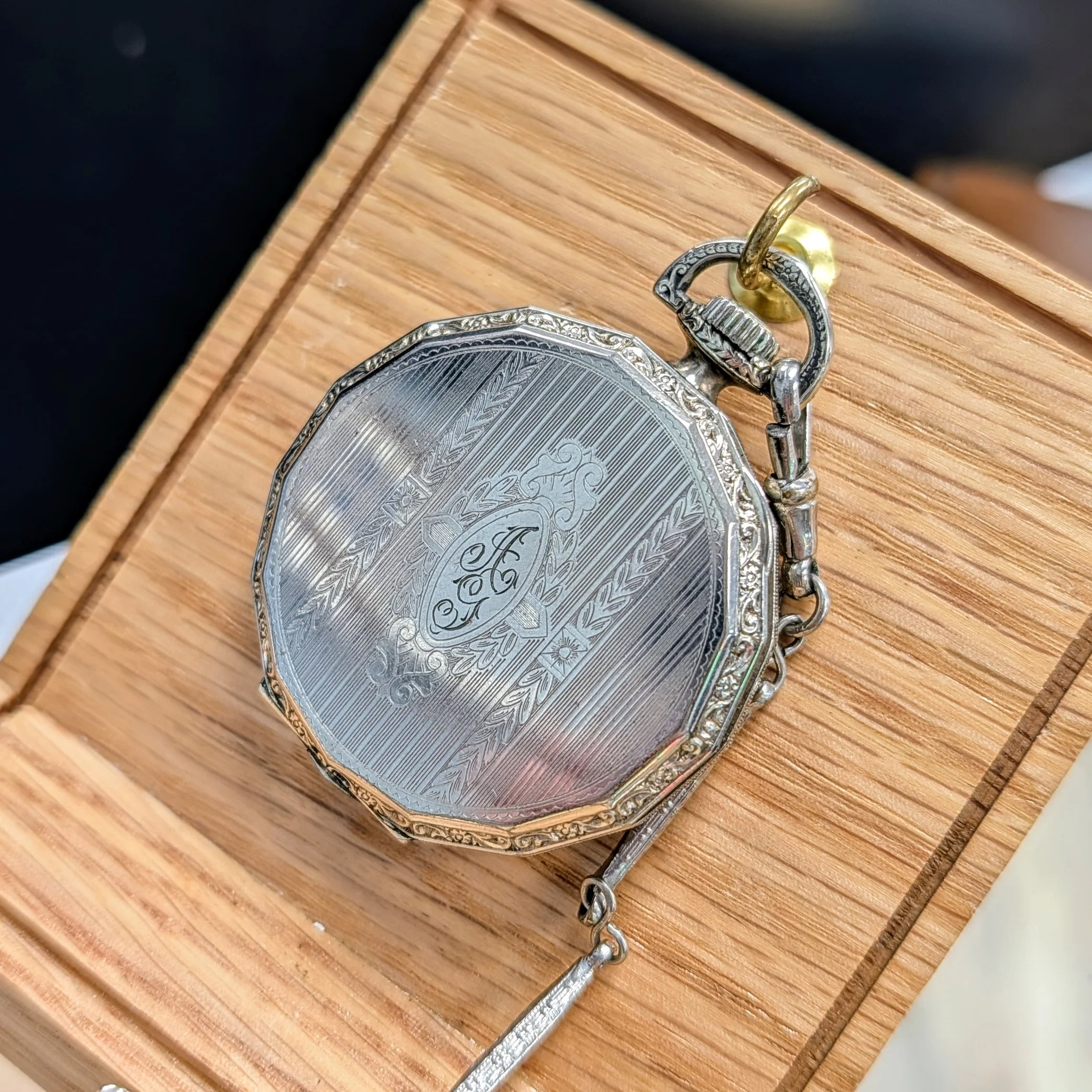 1925 Elgin Dress Pocket Watch – Grade 345 12s 17 Jewels Dodecagonal Case W/Chain - Image 8