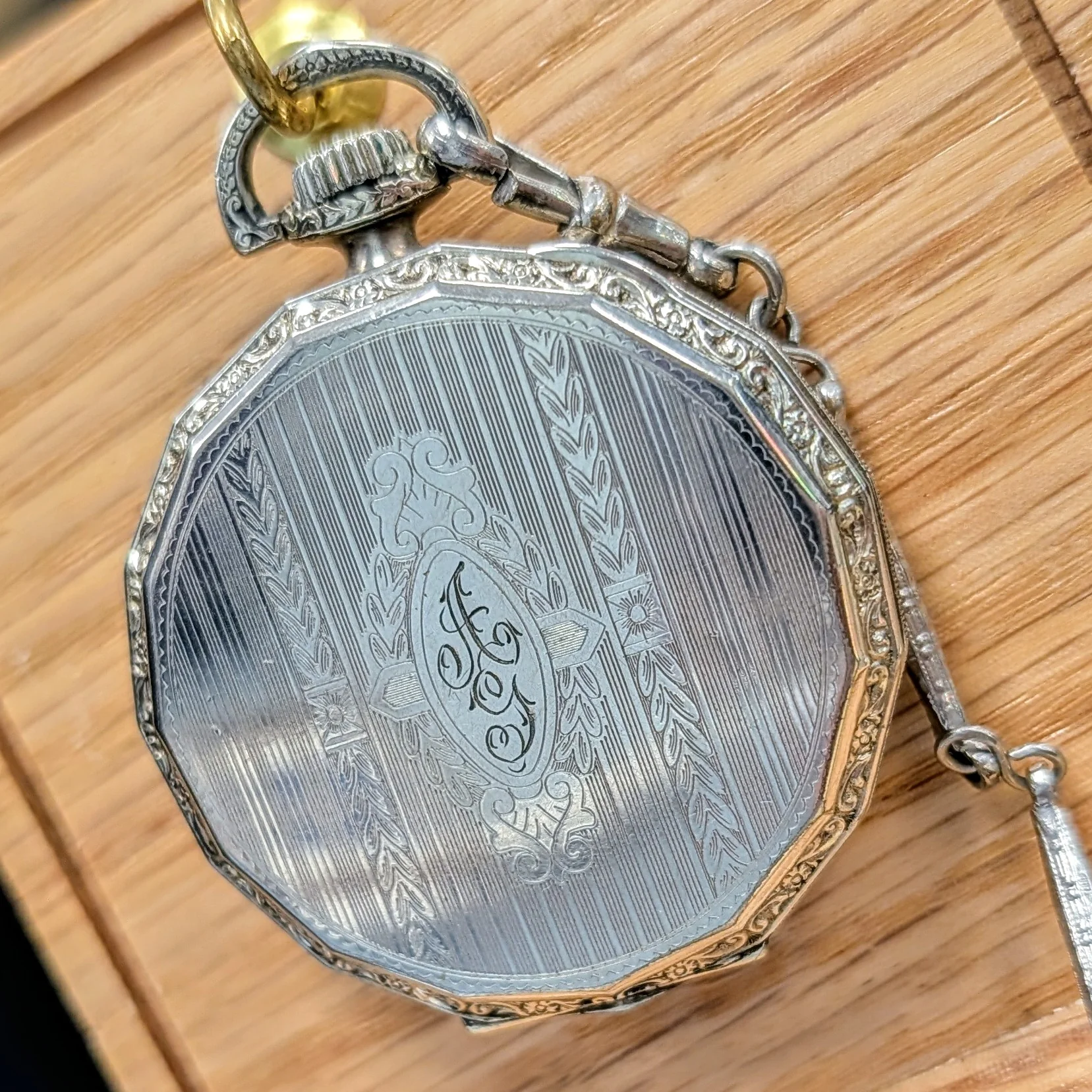 1925 Elgin Dress Pocket Watch – Grade 345 12s 17 Jewels Dodecagonal Case W/Chain - Image 9