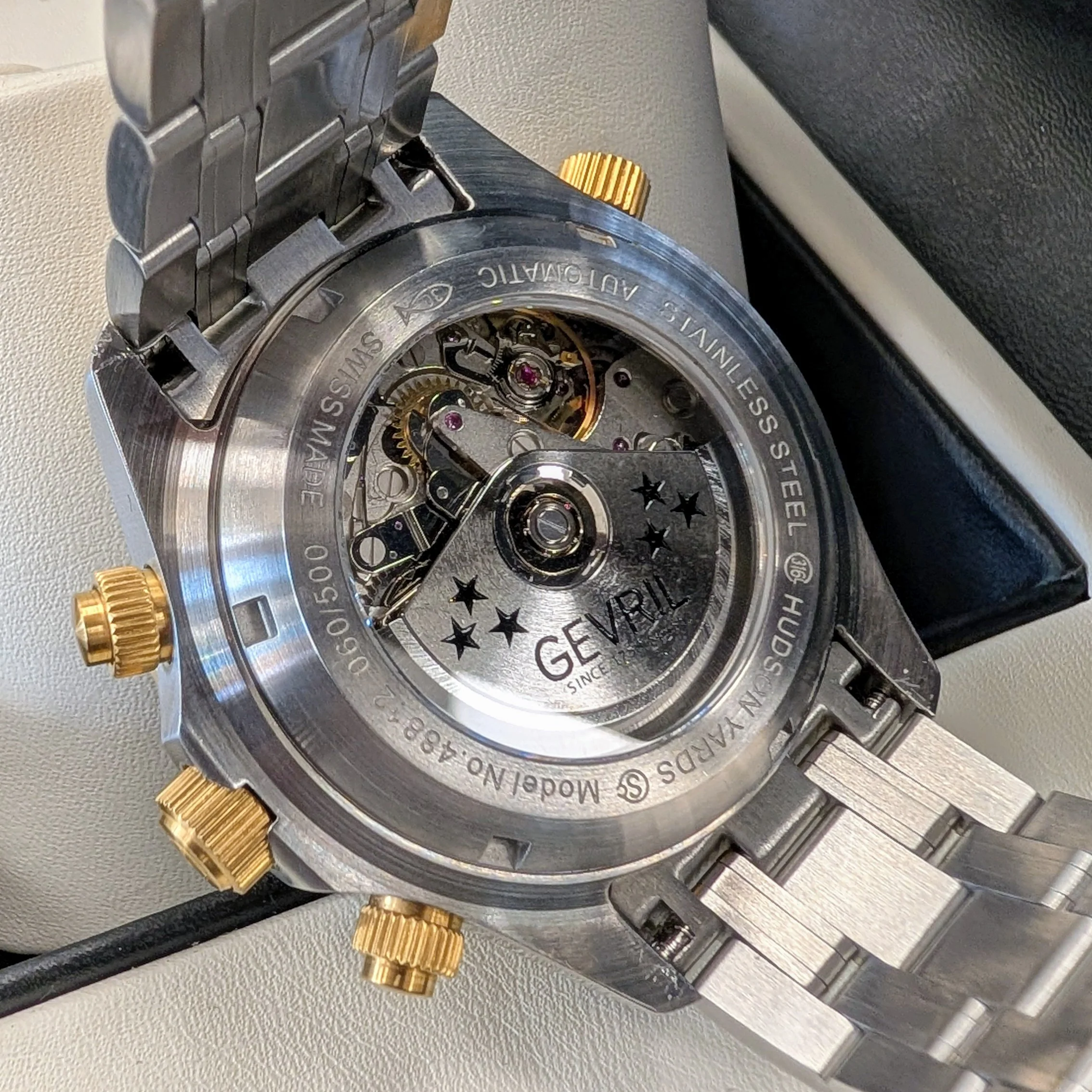 Gevril Hudson Yards Chronograph Diver Watch 48812B Black Dial 43mm Two-Tone S.S. - ALL Original 2-Box & Papers - Image 11