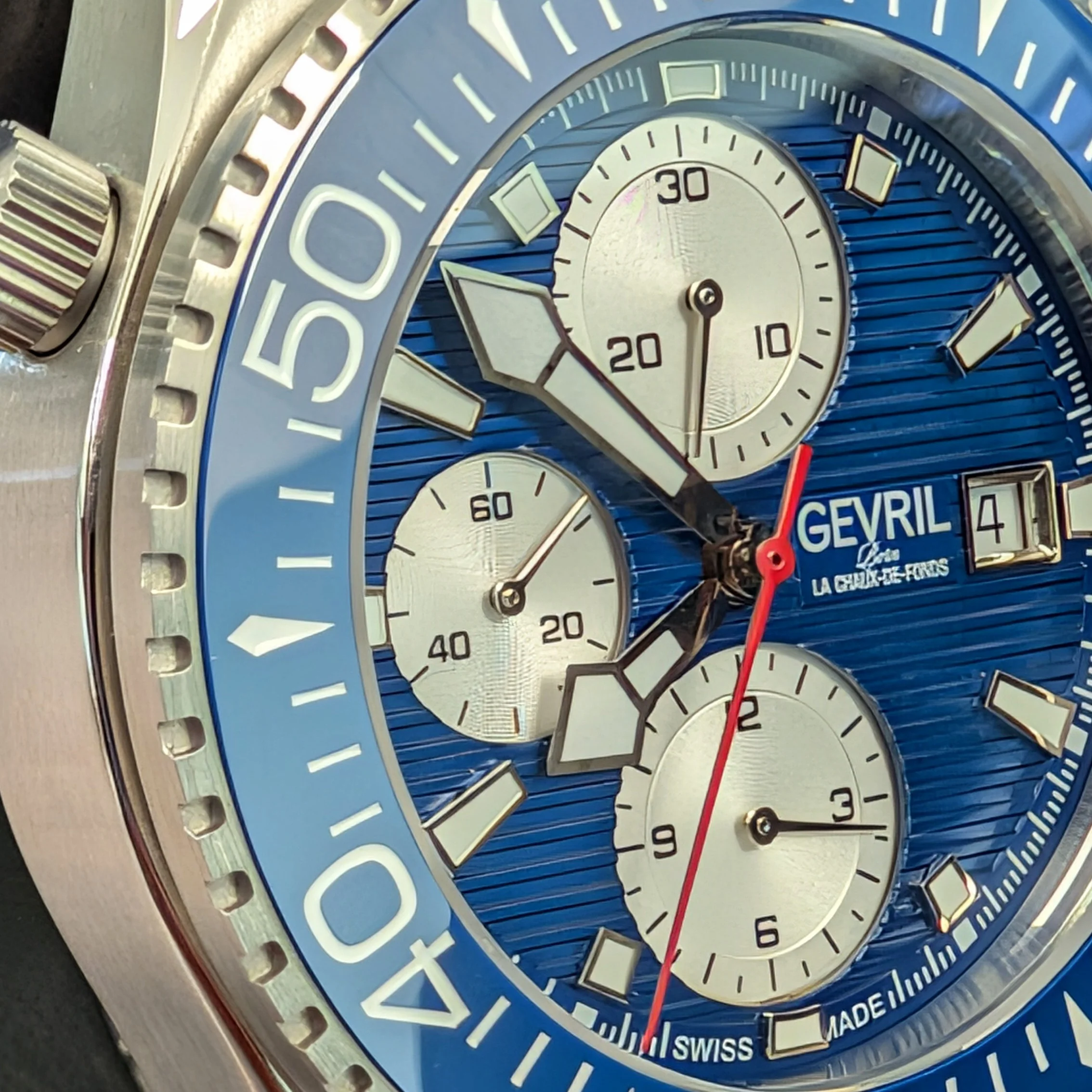 Gevril Hudson Yards Chronograph Diver Watch 48815B Blue Dial 43mm S.S. - ALL Original - Full Set - Image 7
