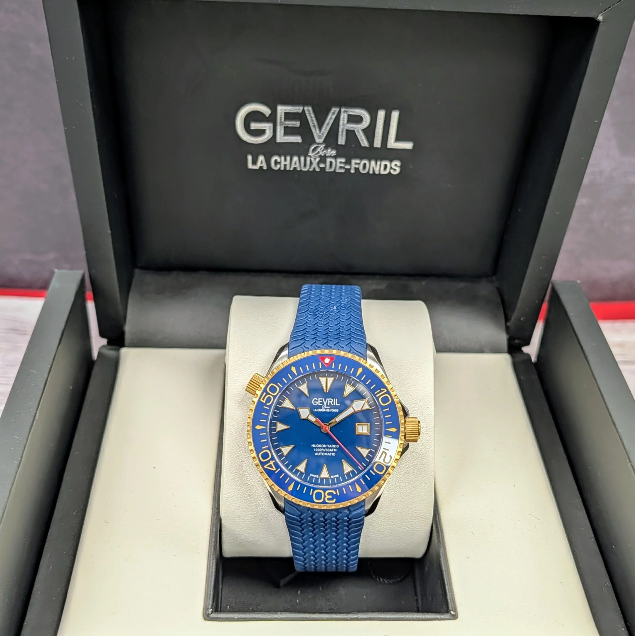 Gevril Hudson Yards Automatic Watch 48803R 43mm Blue Dial 2-Tone S.S. & Rubber Strap - ALL Original 2-Box & Papers - Image 7