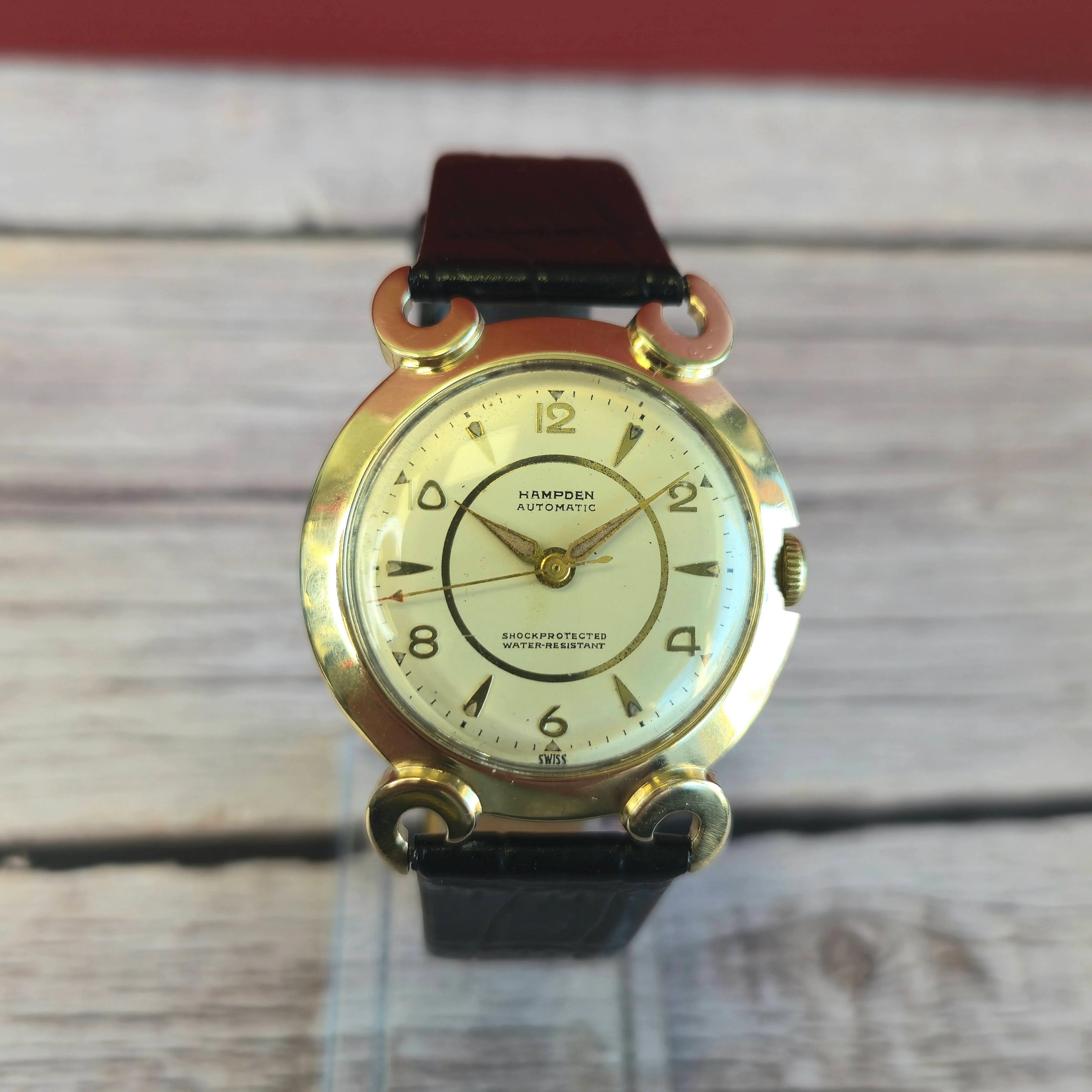 Vintage Hampden Automatic Watch Cal. AS 1361N 21 Jewels Fancy Lugs 14K Gold Wristwatch - Image 4