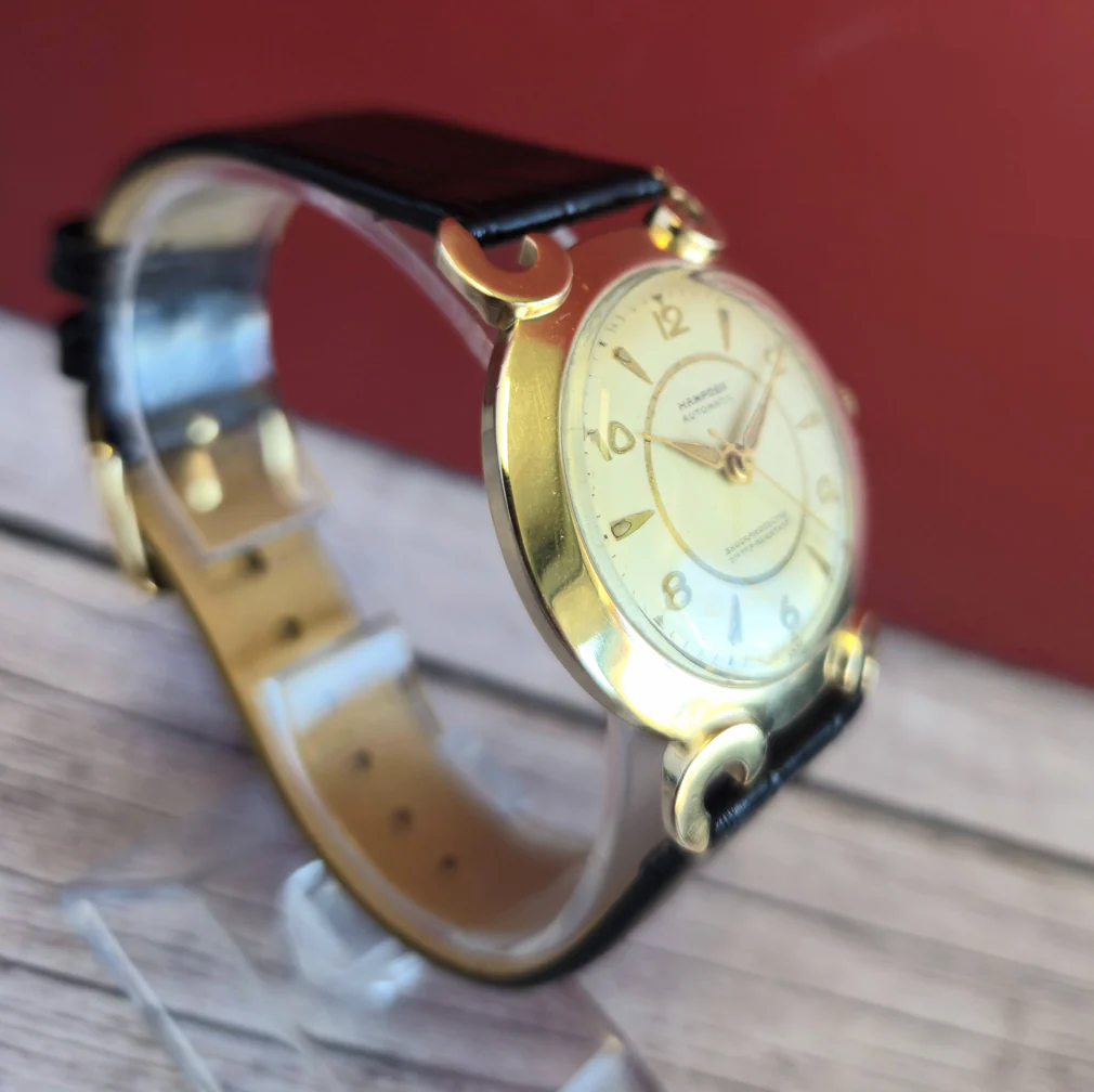 Vintage Hampden Automatic Watch Cal. AS 1361N 21 Jewels Fancy Lugs 14K Gold Wristwatch - Image 5