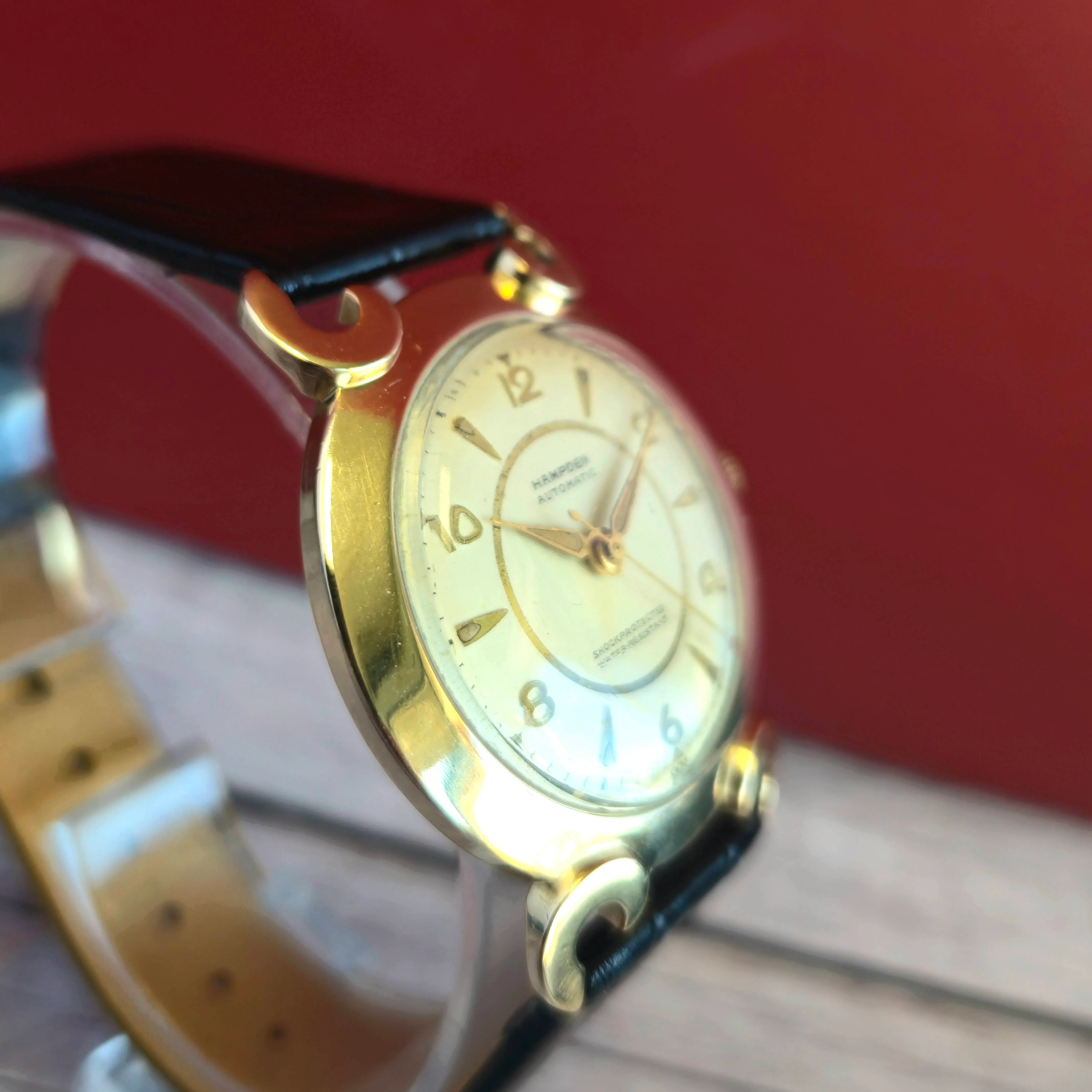 Vintage Hampden Automatic Watch Cal. AS 1361N 21 Jewels Fancy Lugs 14K Gold Wristwatch - Image 6