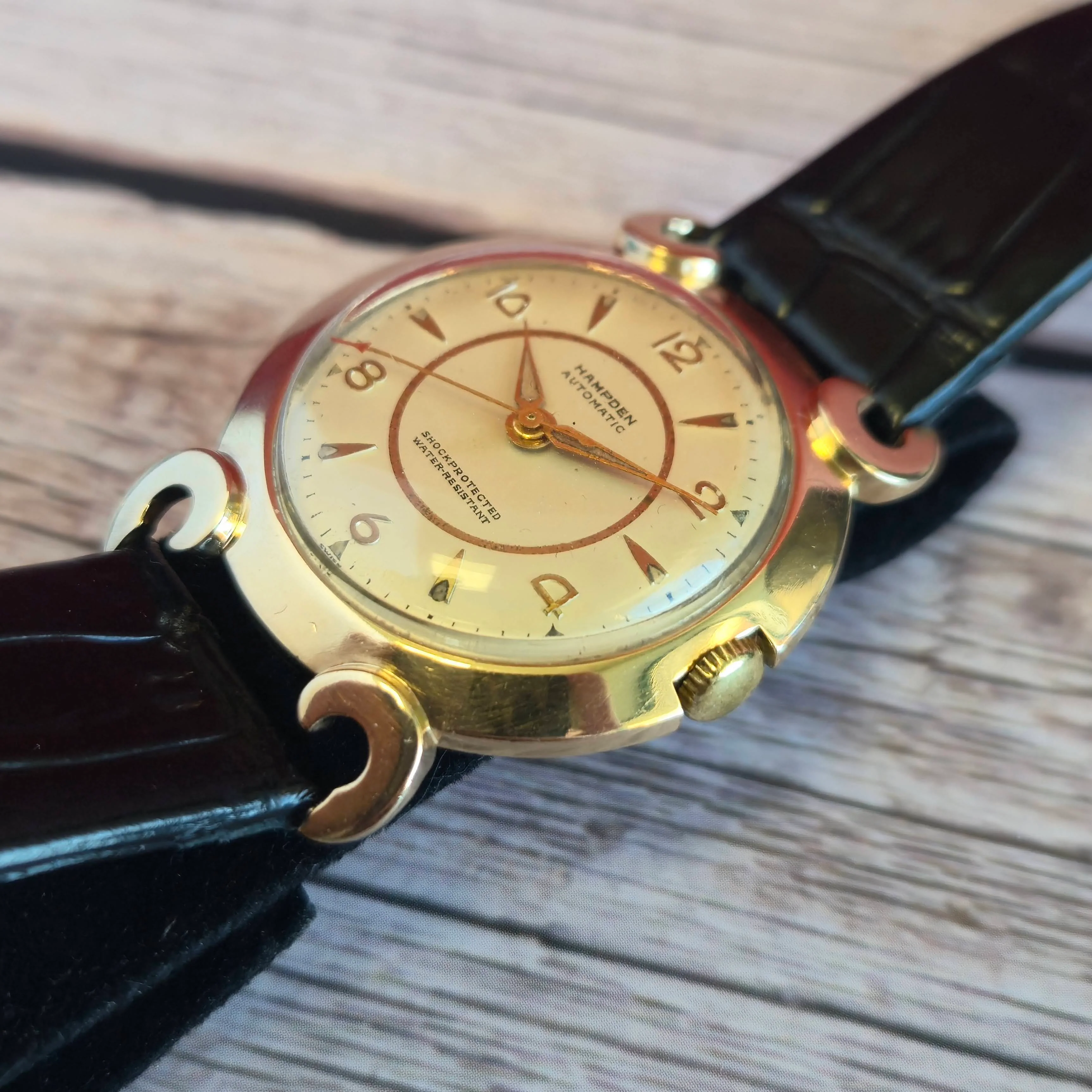Vintage Hampden Automatic Watch Cal. AS 1361N 21 Jewels Fancy Lugs 14K Gold Wristwatch - Image 8