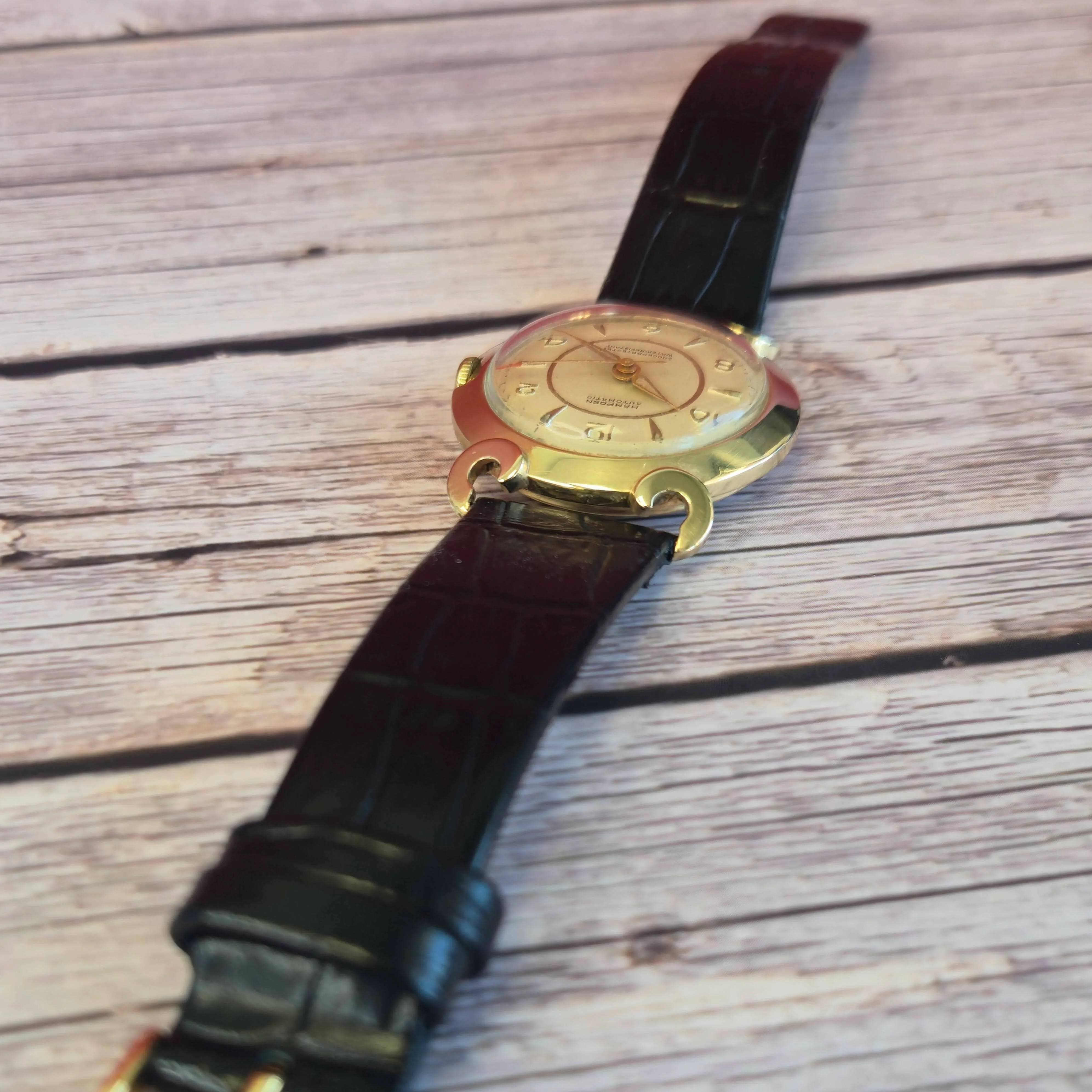 Vintage Hampden Automatic Watch Cal. AS 1361N 21 Jewels Fancy Lugs 14K Gold Wristwatch - Image 9