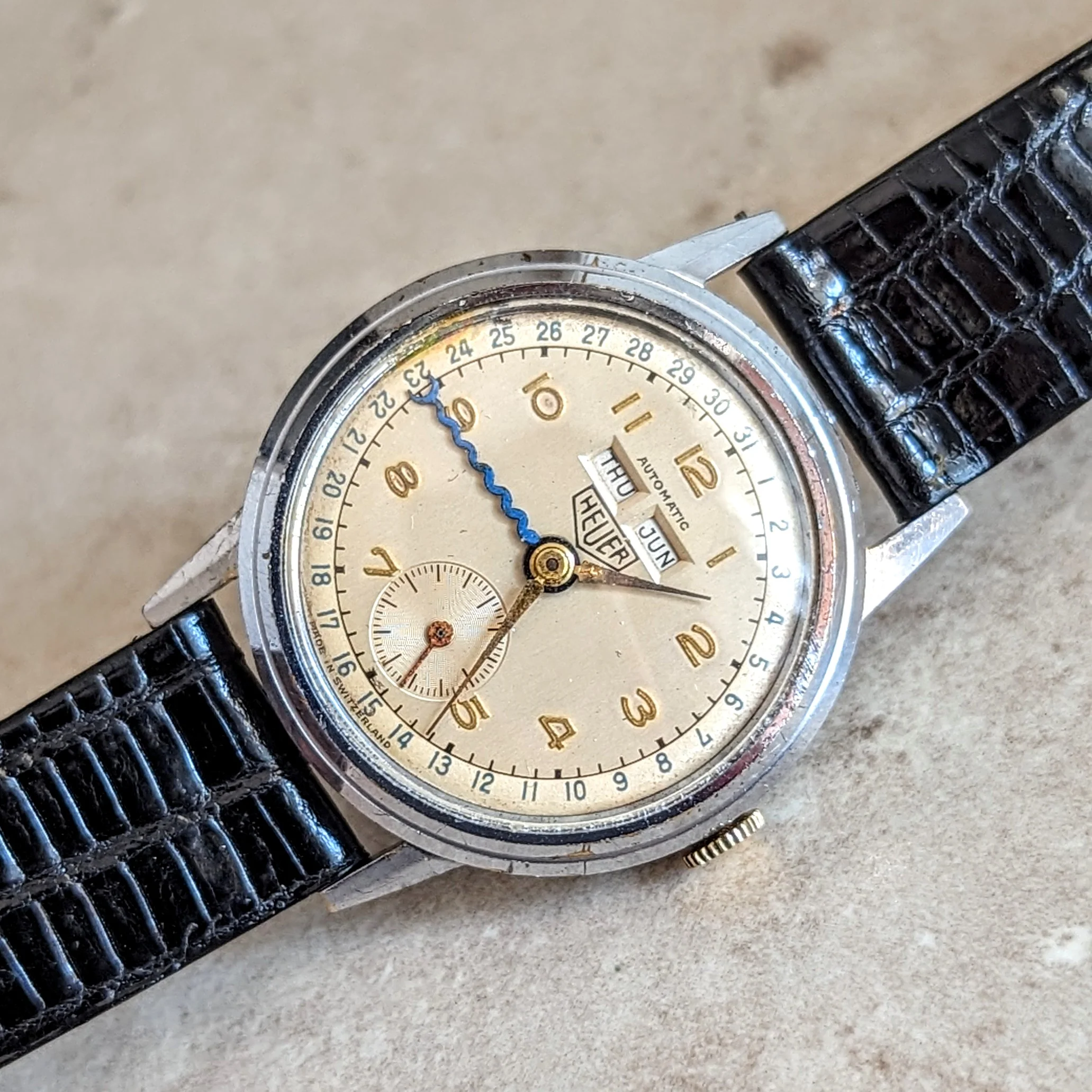 1950s HEUER Bumper Automatic Triple Calendar Wristwatch Ref. 1806 17 Jewels Vintage Watch - Image 10