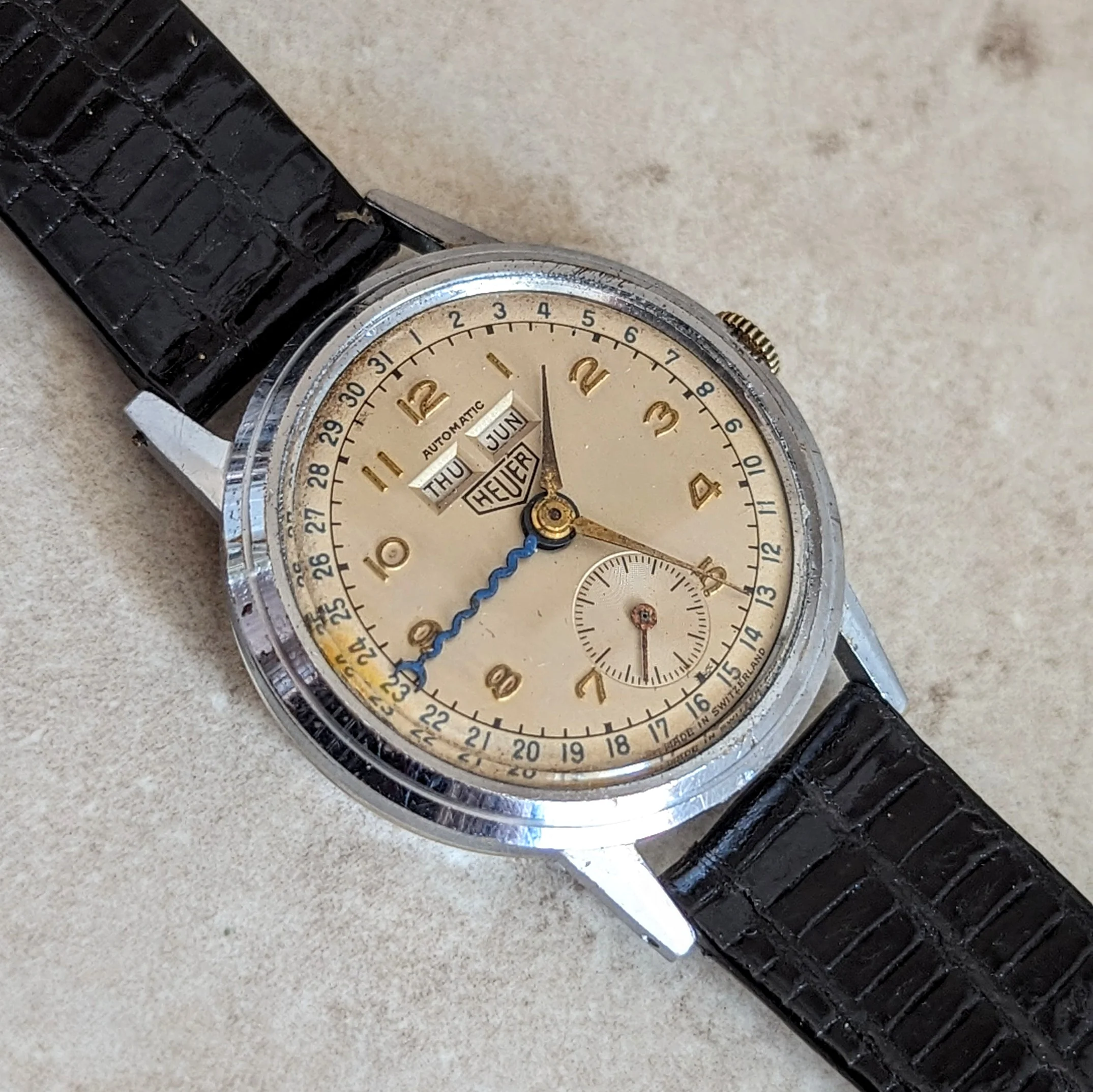 1950s HEUER Bumper Automatic Triple Calendar Wristwatch Ref. 1806 17 Jewels Vintage Watch - Image 11