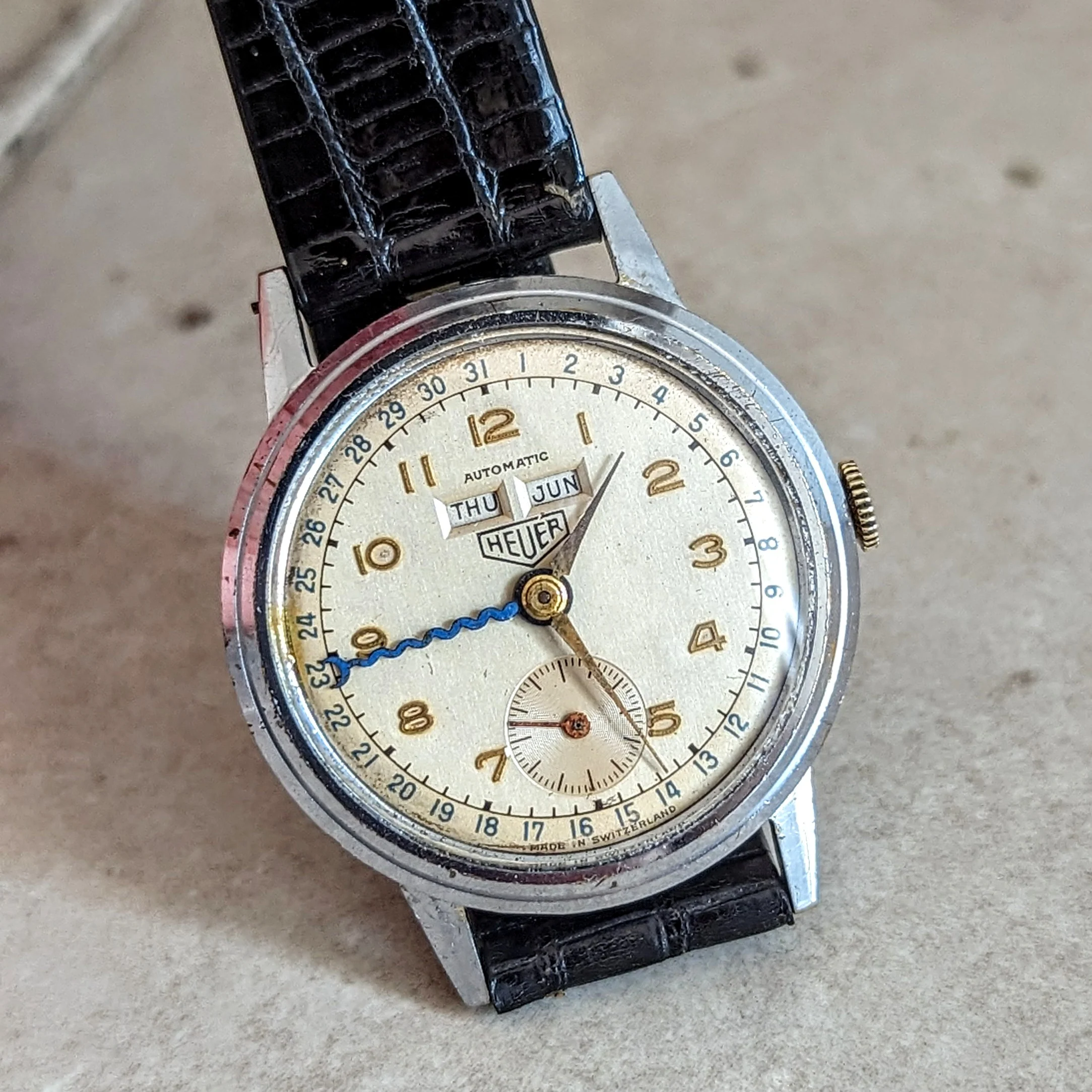 1950s HEUER Bumper Automatic Triple Calendar Wristwatch Ref. 1806 17 Jewels Vintage Watch - Image 12