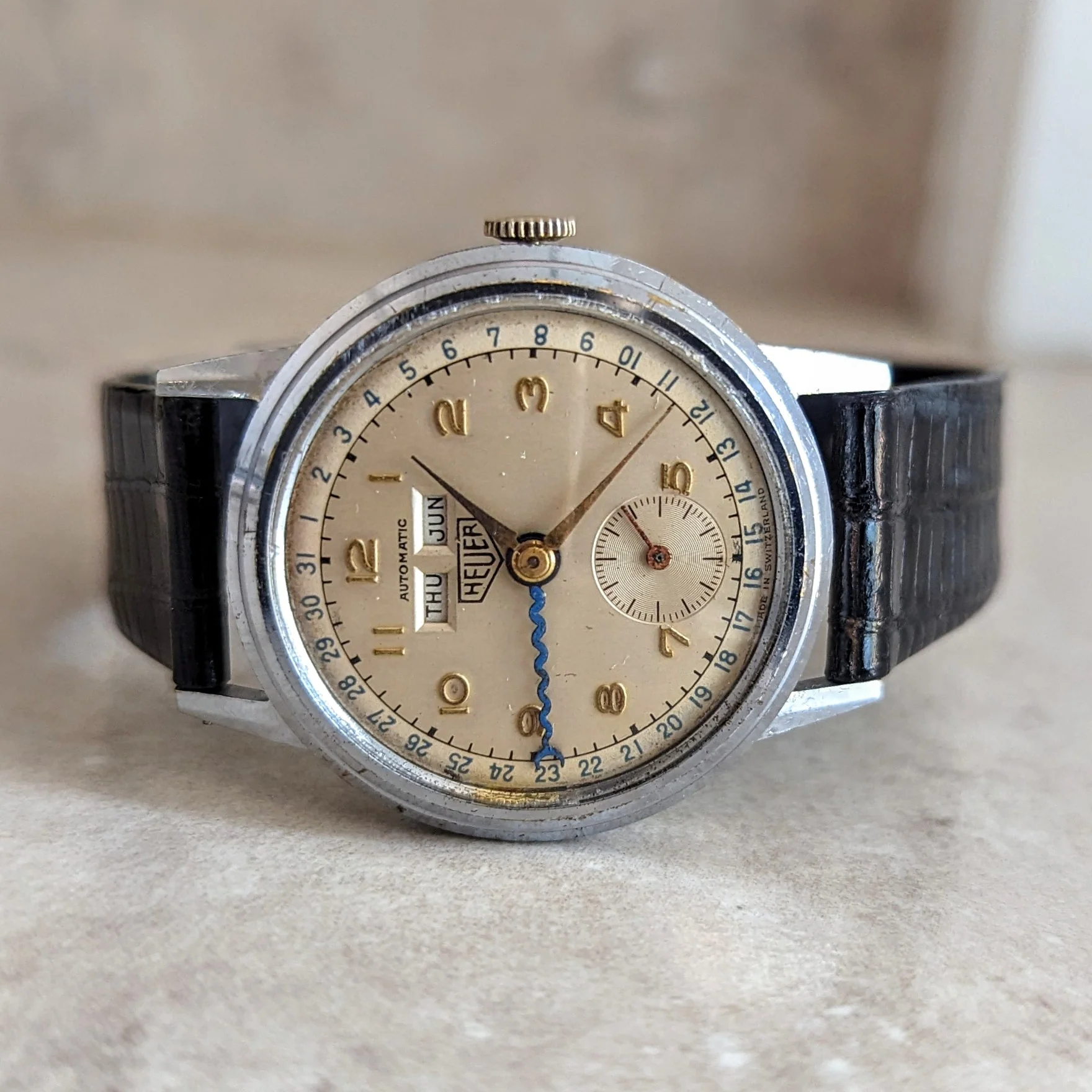 1950s HEUER Bumper Automatic Triple Calendar Wristwatch Ref. 1806 17 Jewels Vintage Watch - Image 13