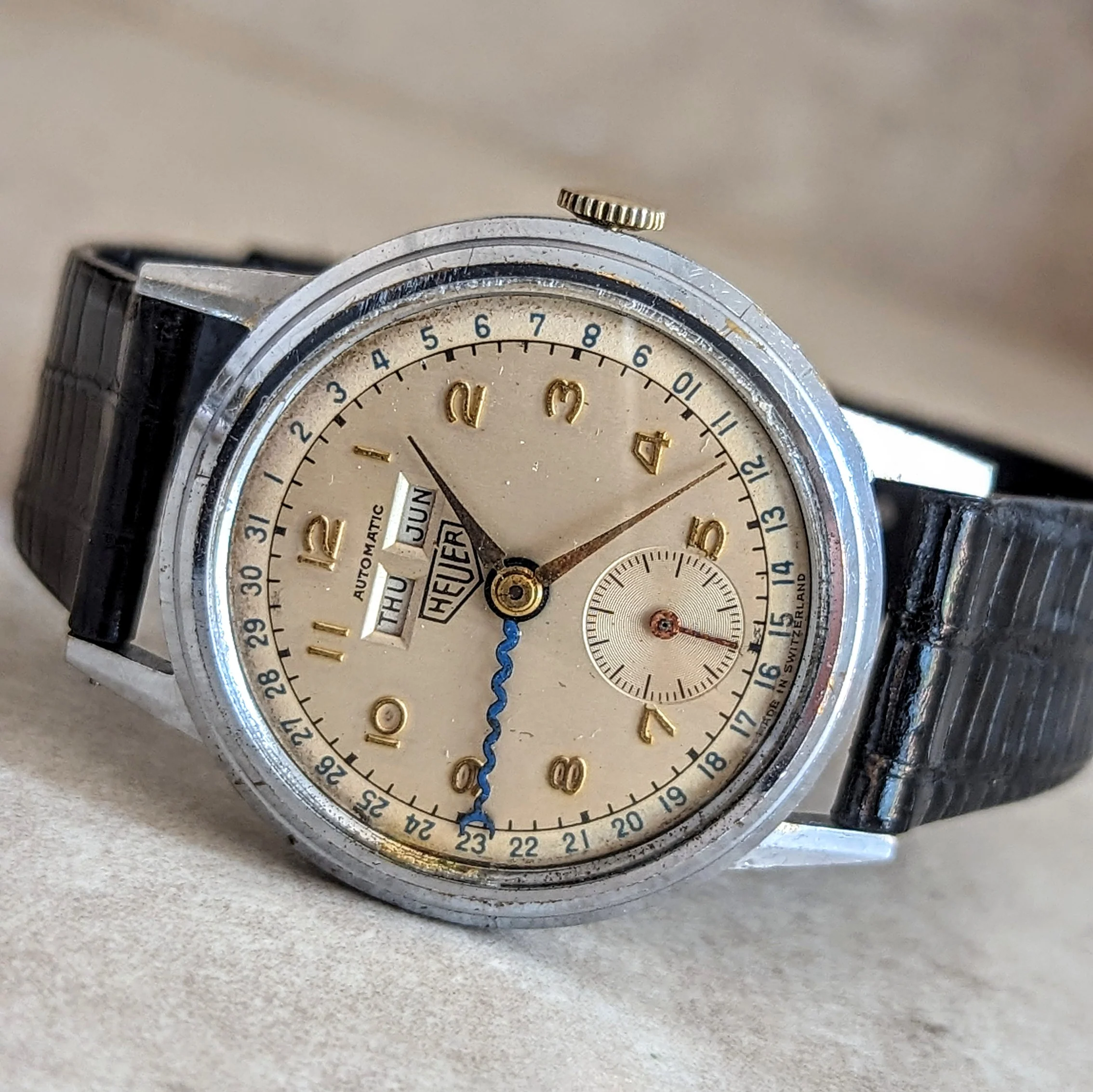 1950s HEUER Bumper Automatic Triple Calendar Wristwatch Ref. 1806 17 Jewels Vintage Watch - Image 14