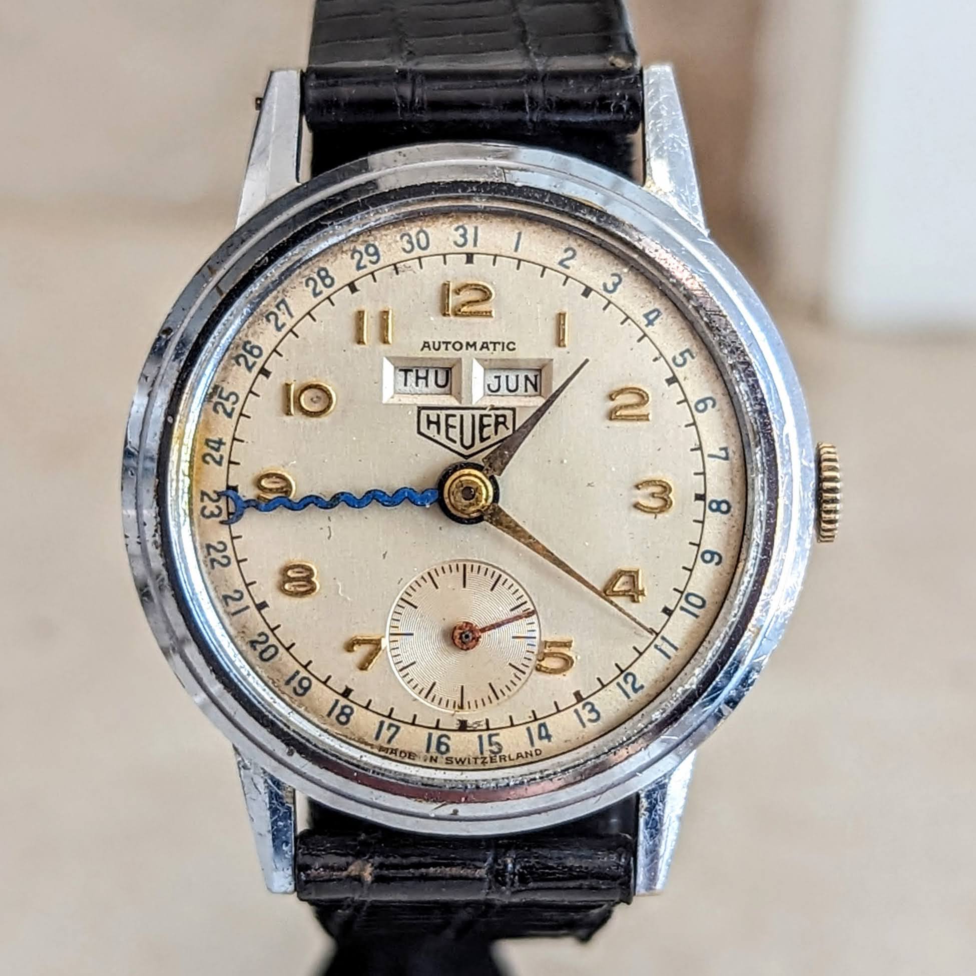 1950s HEUER Bumper Automatic Triple Calendar Wristwatch Ref. 1806 17 Jewels Vintage Watch - Image 3