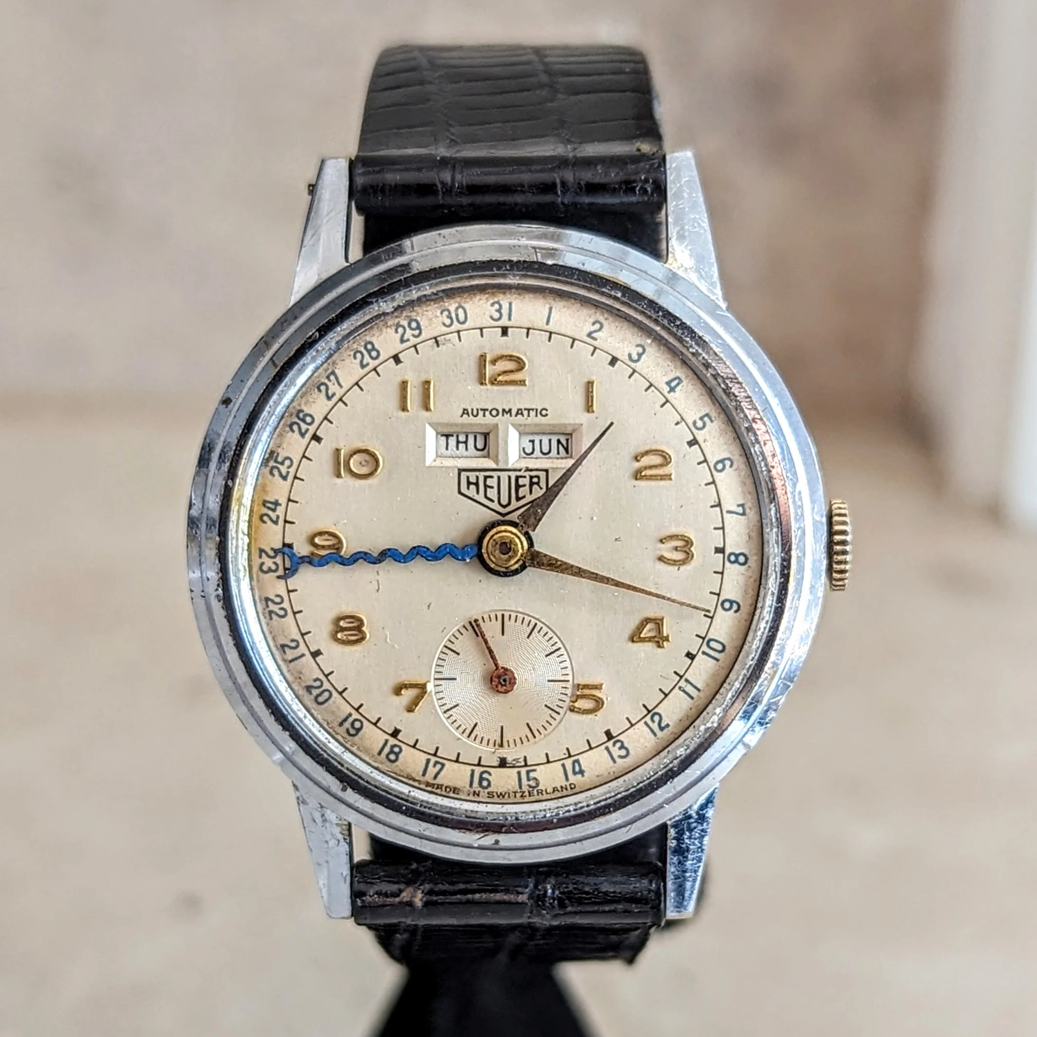 1950s HEUER Bumper Automatic Triple Calendar Wristwatch Ref. 1806 17 Jewels Vintage Watch - Image 4