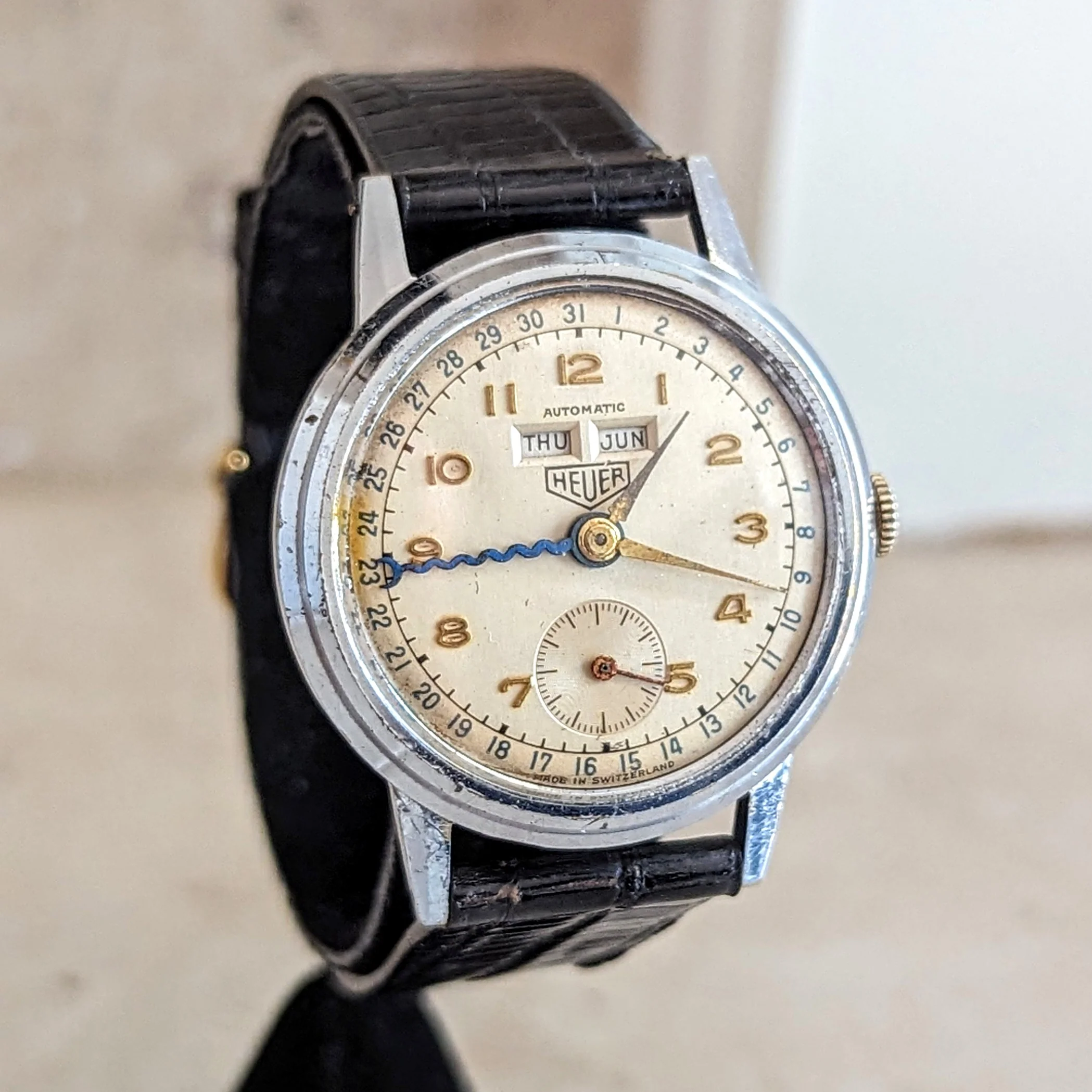 1950s HEUER Bumper Automatic Triple Calendar Wristwatch Ref. 1806 17 Jewels Vintage Watch - Image 5