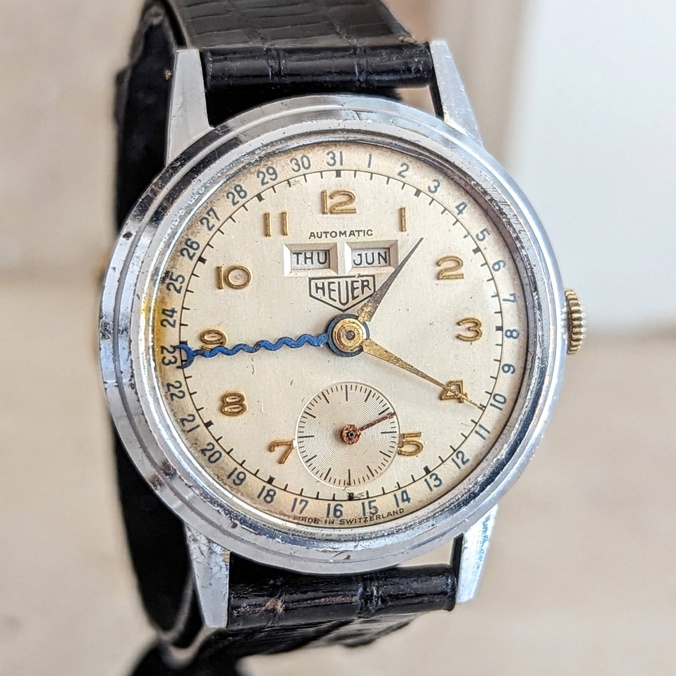 1950s HEUER Bumper Automatic Triple Calendar Wristwatch Ref. 1806 17 Jewels Vintage Watch - Image 6