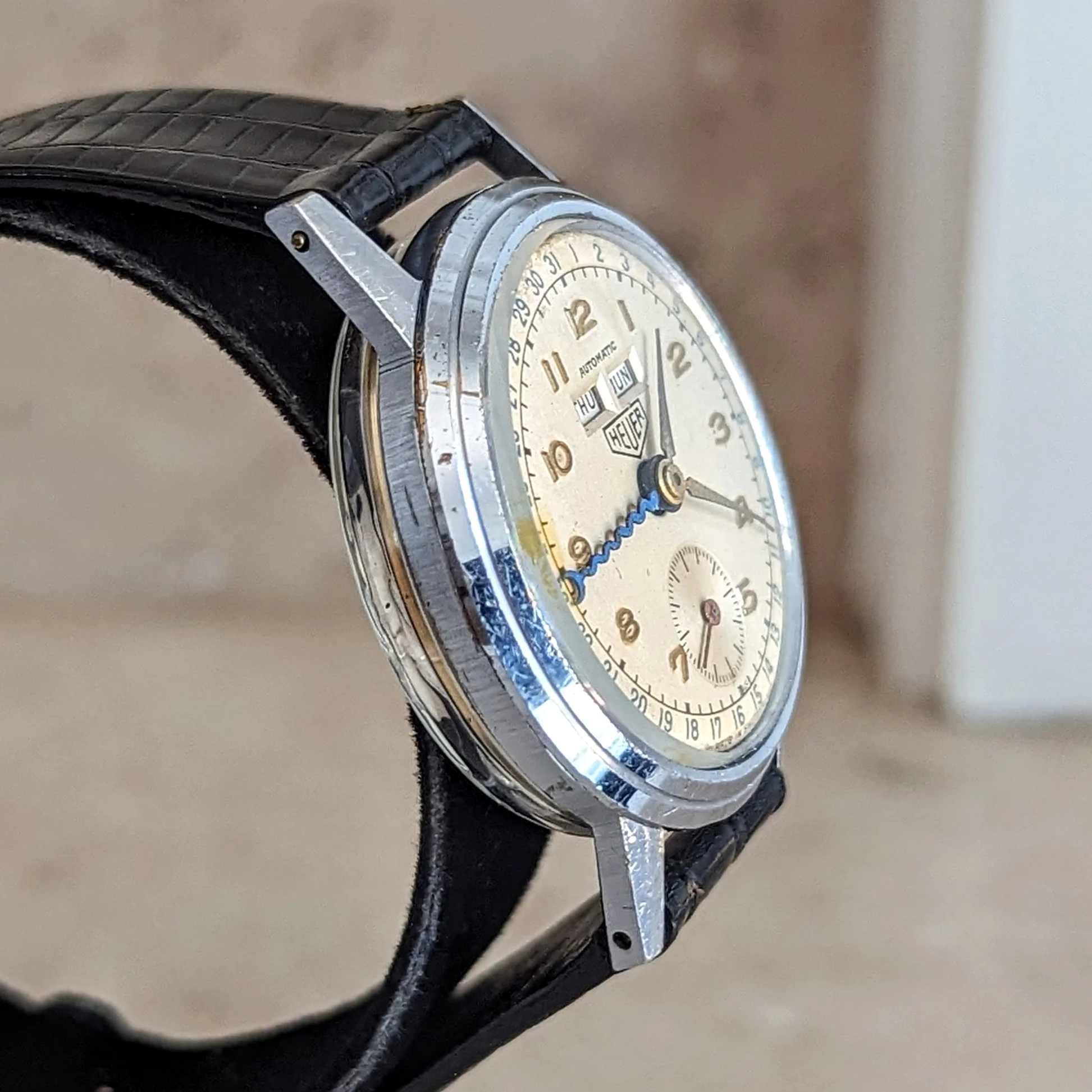 1950s HEUER Bumper Automatic Triple Calendar Wristwatch Ref. 1806 17 Jewels Vintage Watch - Image 7
