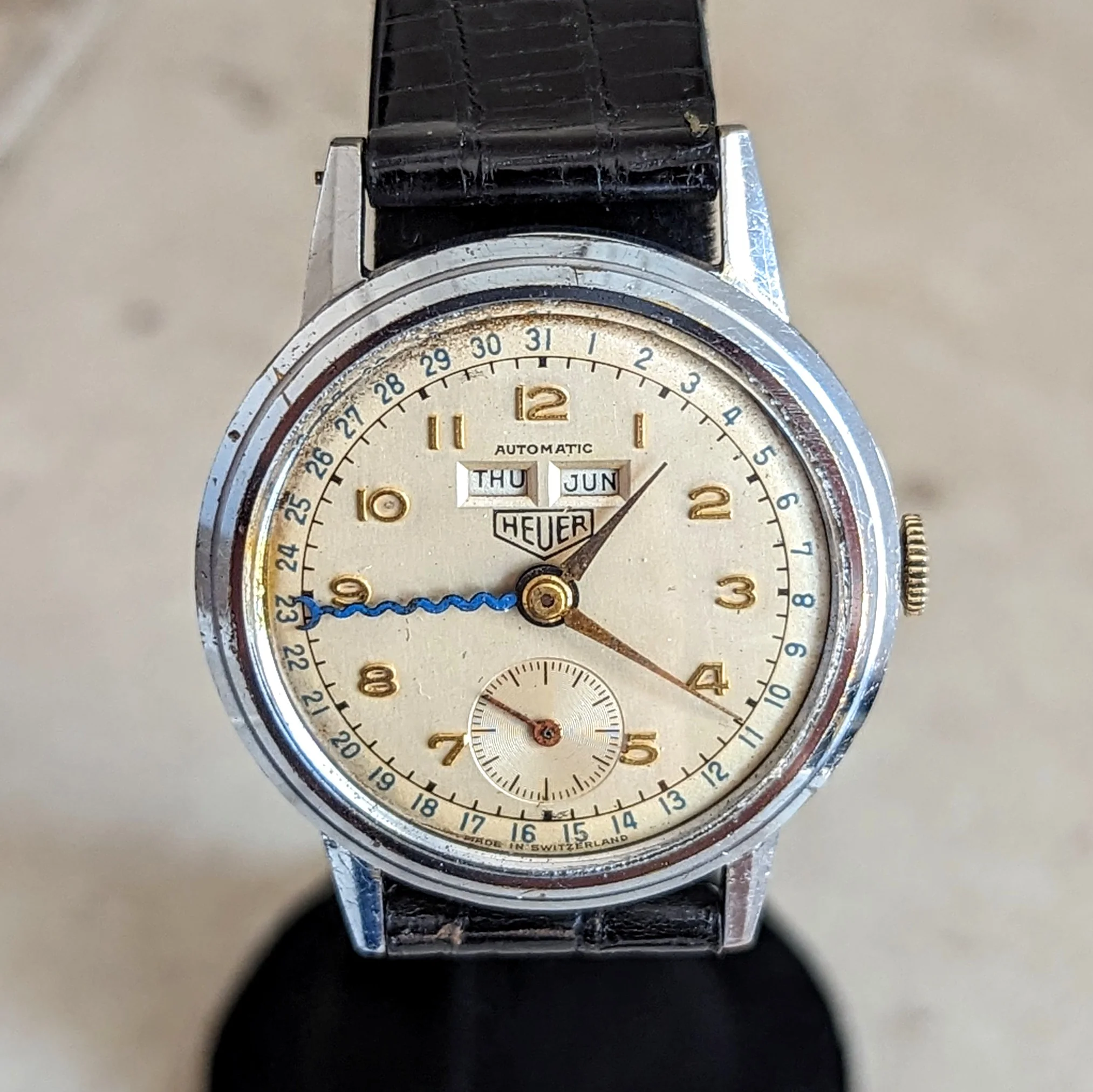 1950s HEUER Bumper Automatic Triple Calendar Wristwatch Ref. 1806 17 Jewels Vintage Watch - Image 8