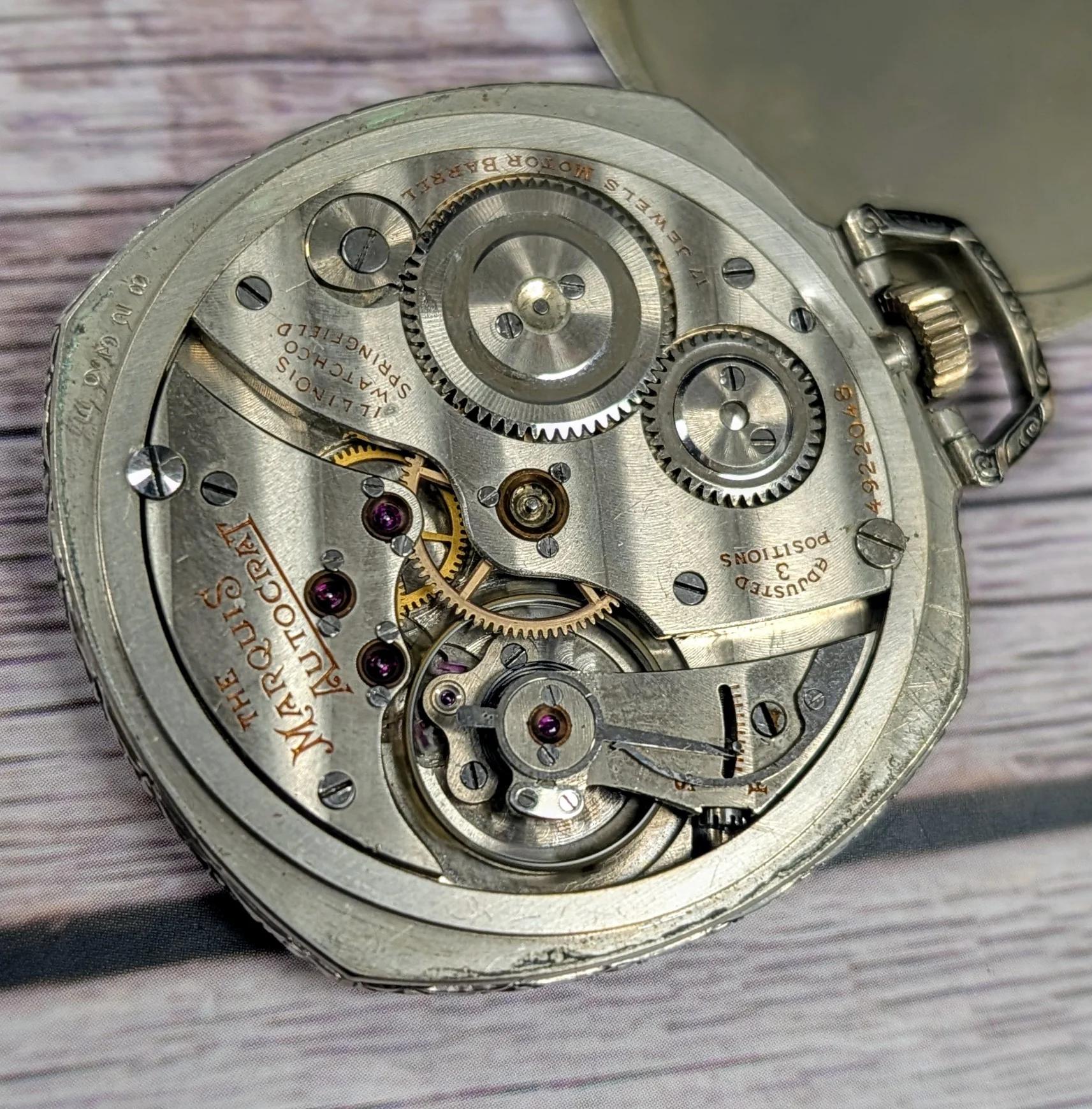 1927 Illinois Marquis Autocrat Dress Pocket Watch Openface 12s Grade 522 17 Jewels Adj. 3 Pos. - Image 13
