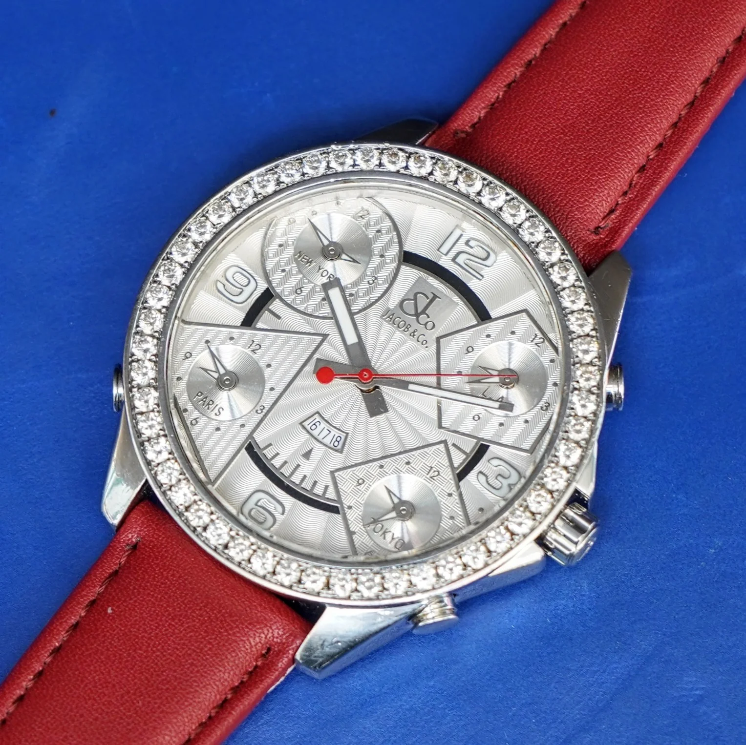 Jacob & Co. Five Time Zone Watch Diamond Bezel 47mm - Original Box & Interchangeable Straps - Image 11