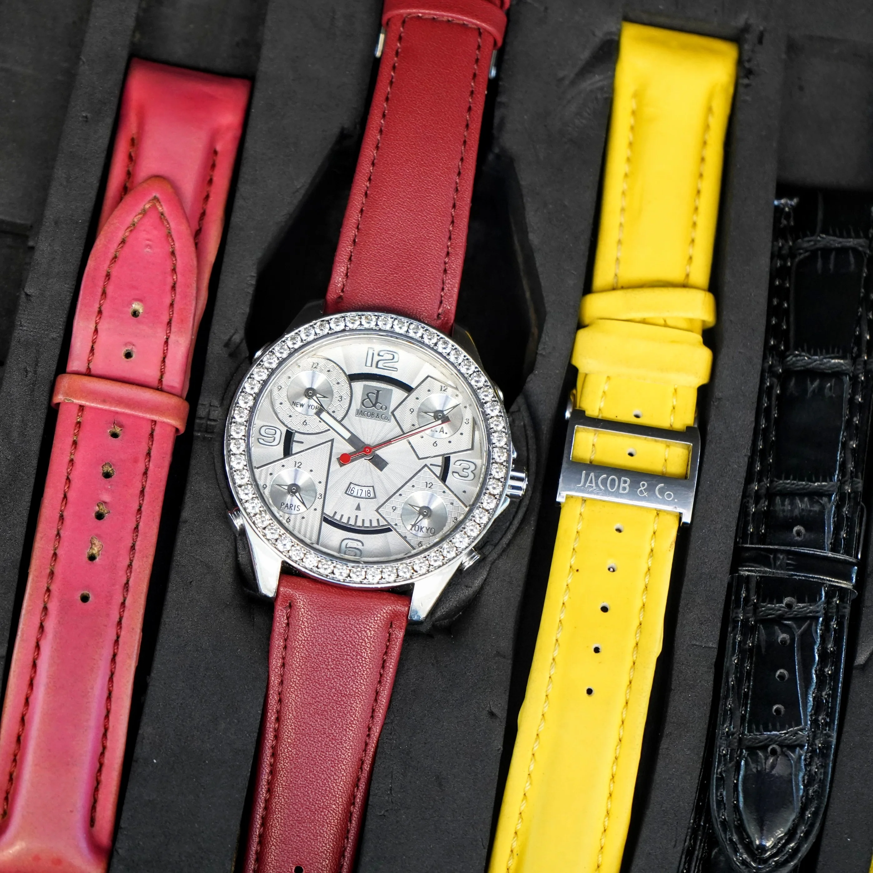 Jacob & Co. Five Time Zone Watch Diamond Bezel 47mm - Original Box & Interchangeable Straps - Image 2